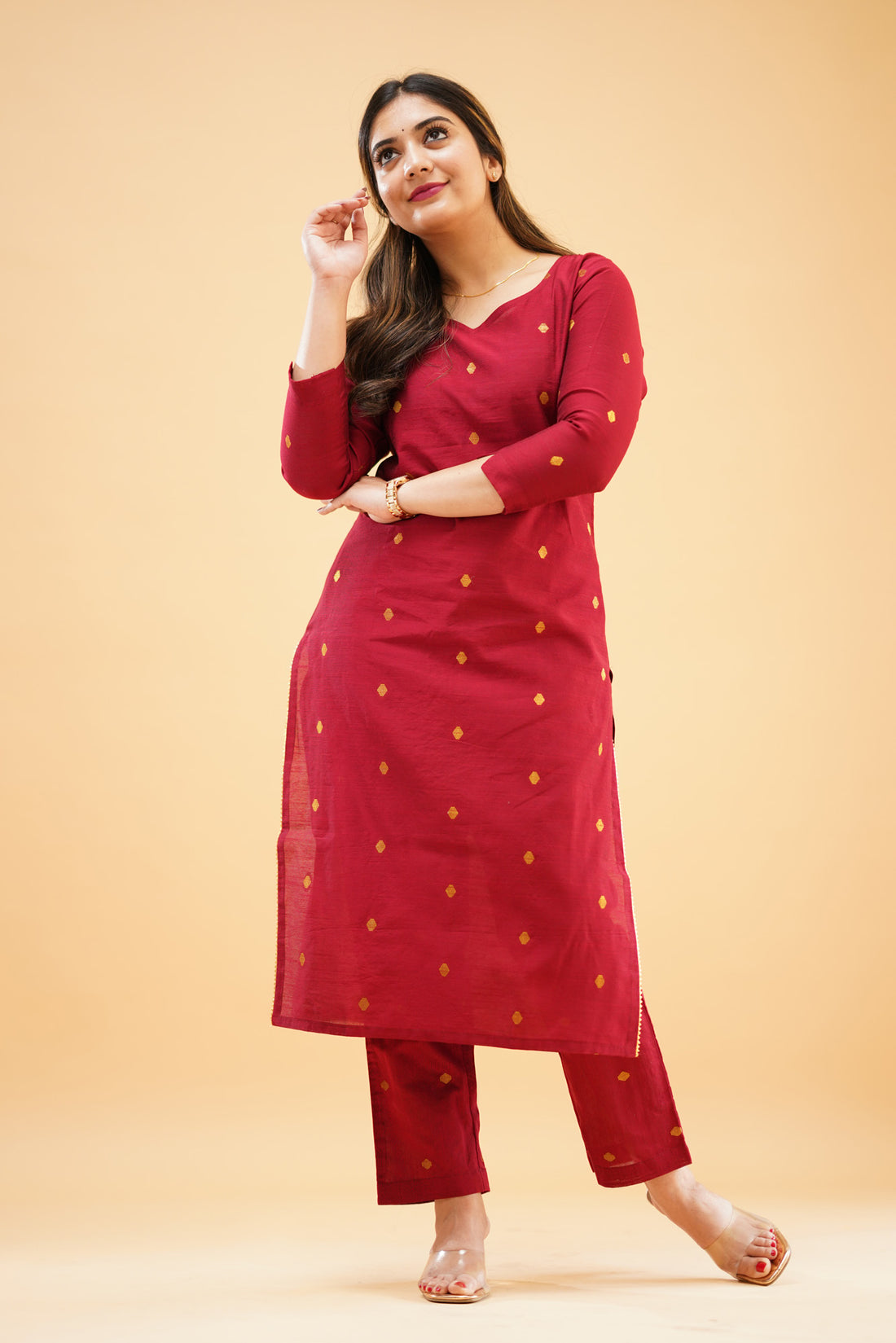 Maroon Slub Cotton Silk Co-ord Set