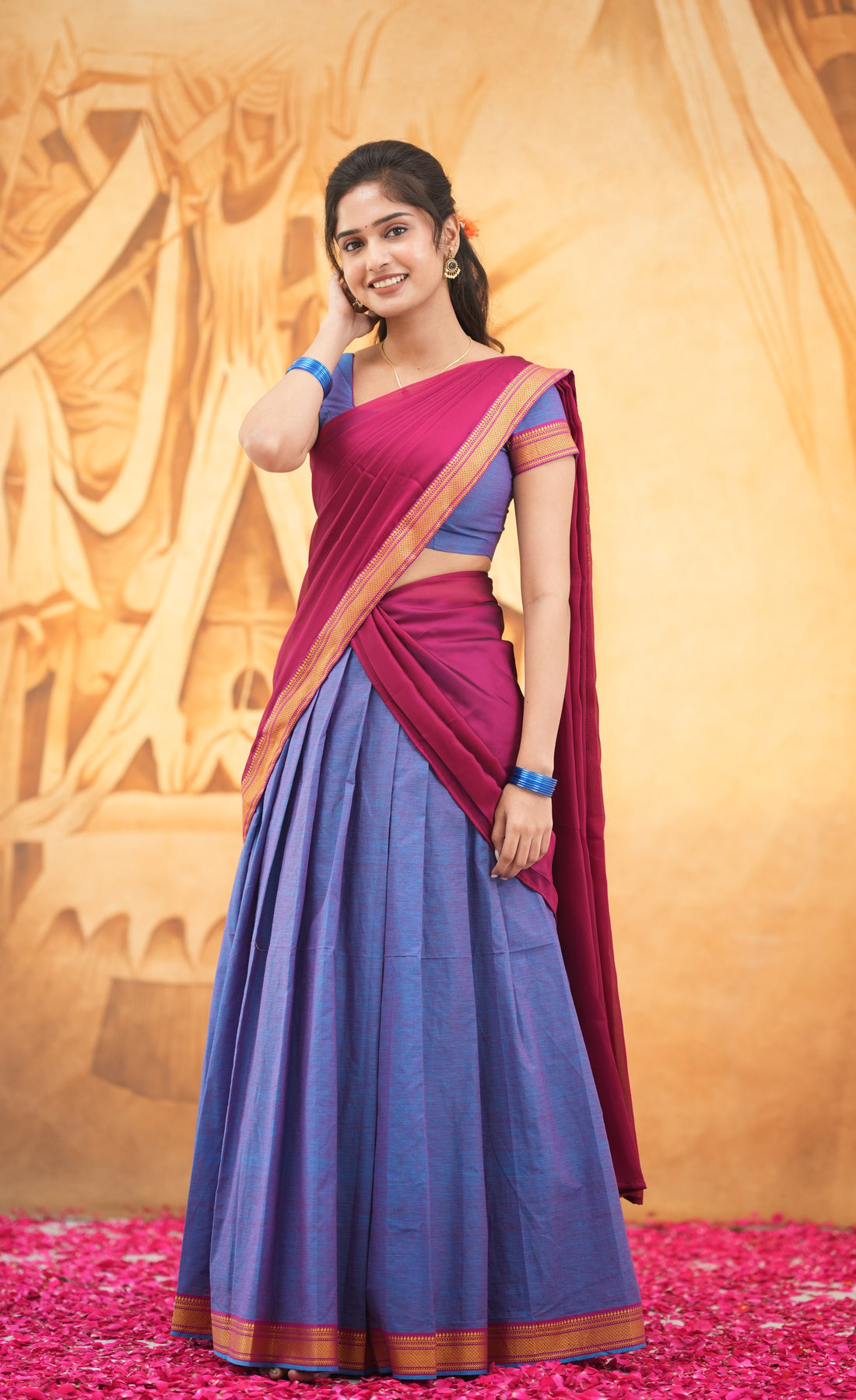 Savarna - Purple and Dark Magenta Cotton Halfsaree