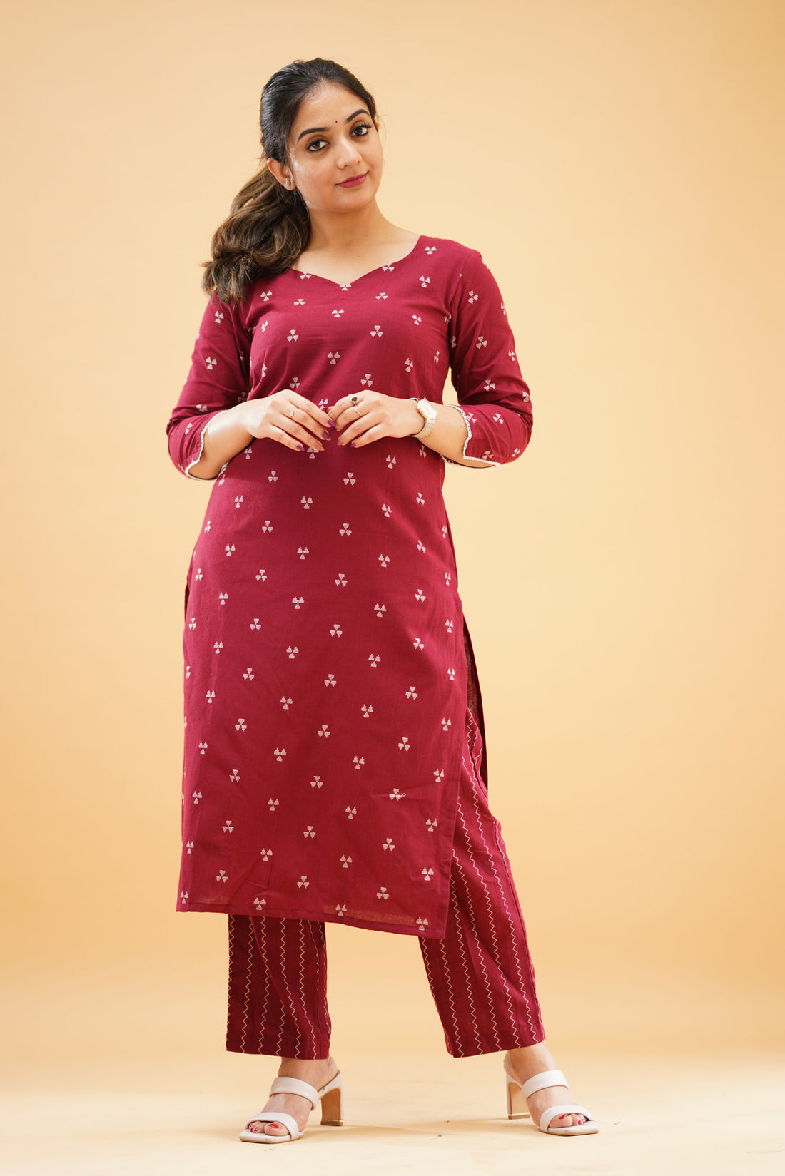 Maroon Handloom Cotton Co-ord Set