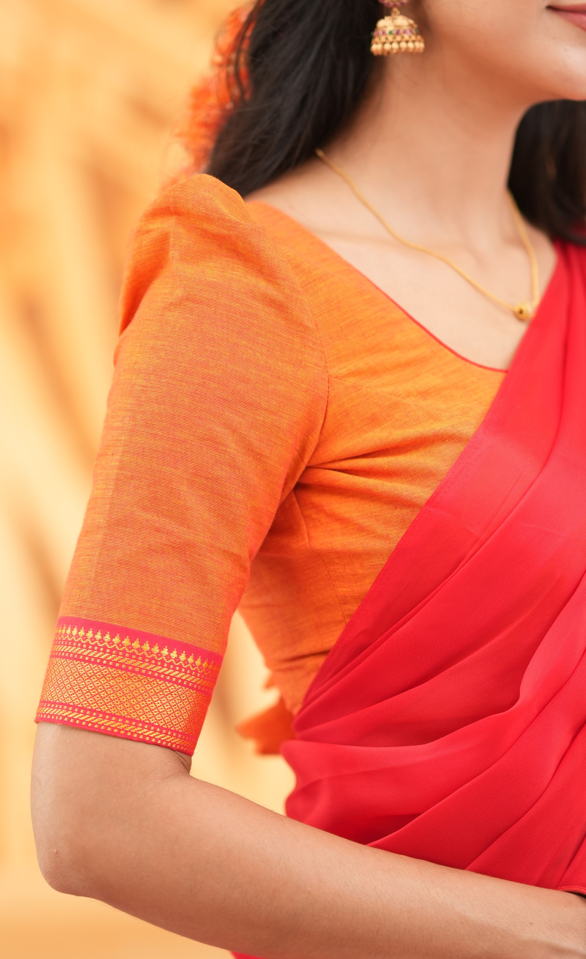 Savarna - Orange and Red Cotton Halfsaree