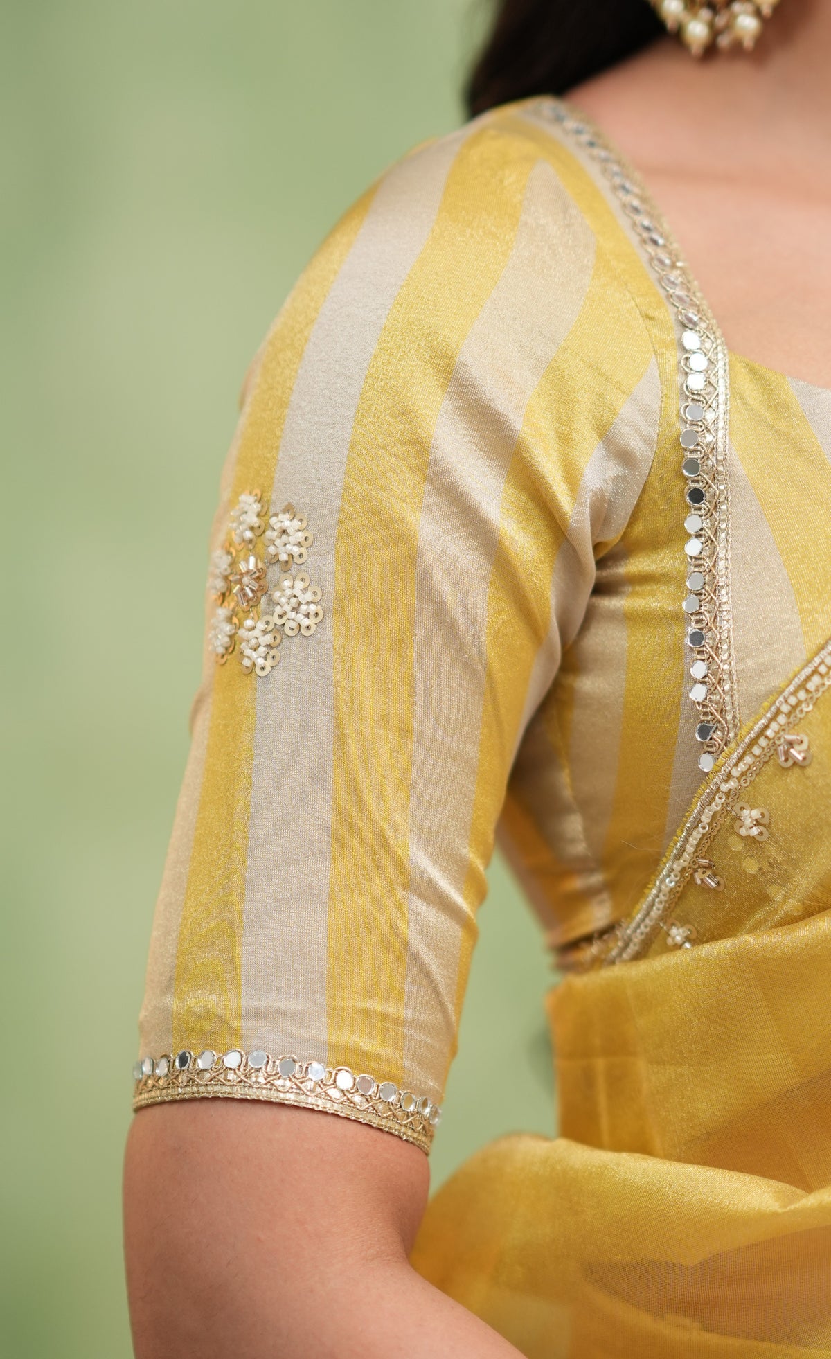 Pearl Soft Organza Tissue Halfsaree - Yellow