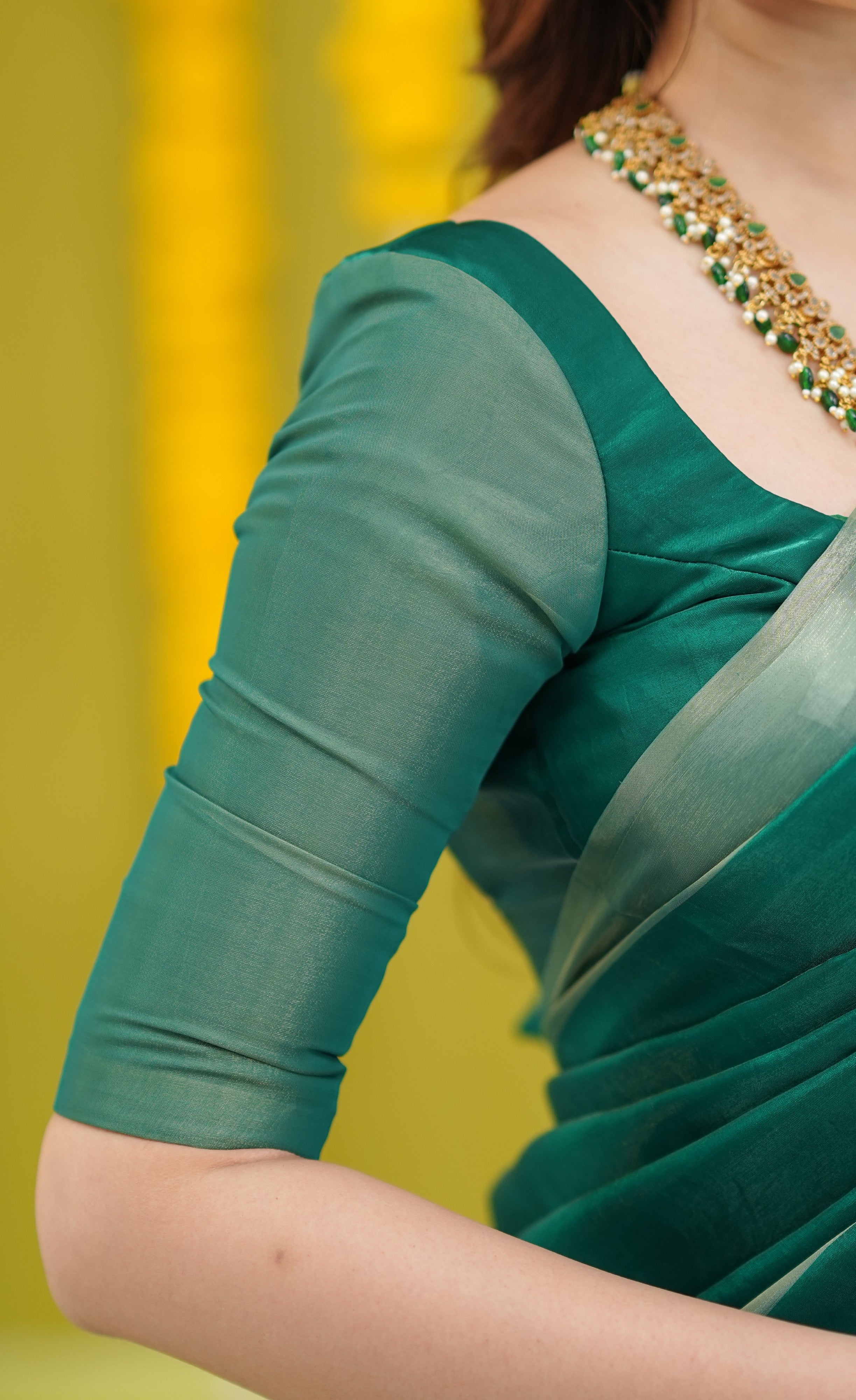 Vedika - Bottle Green and Gold Scape Silk Halfsaree