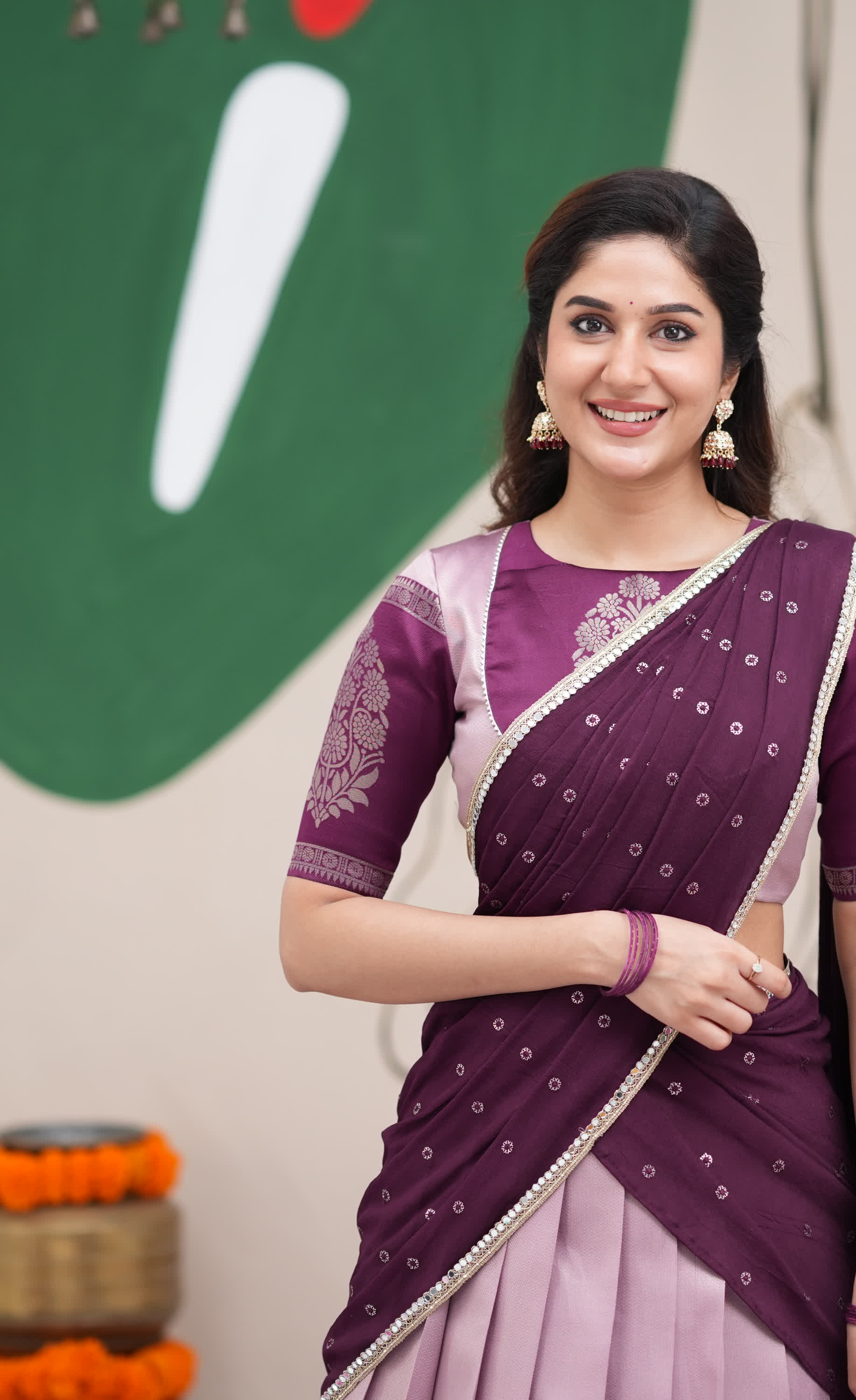 Padmakshi Lavender and Dark Purplish Wine Blended Silk Halfsaree