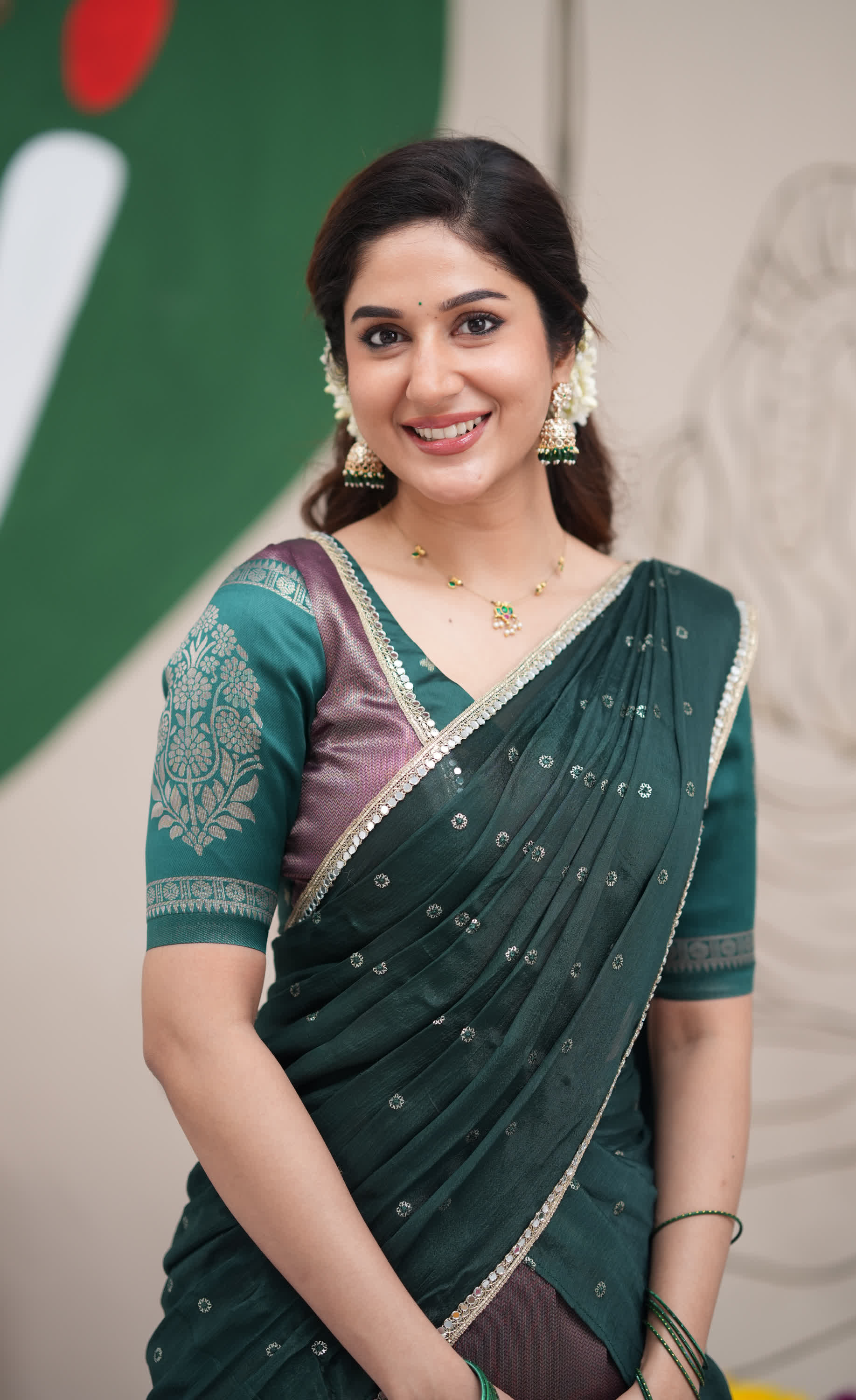 Padmakshi Dark Purple and Dark Green Blended Silk Halfsaree