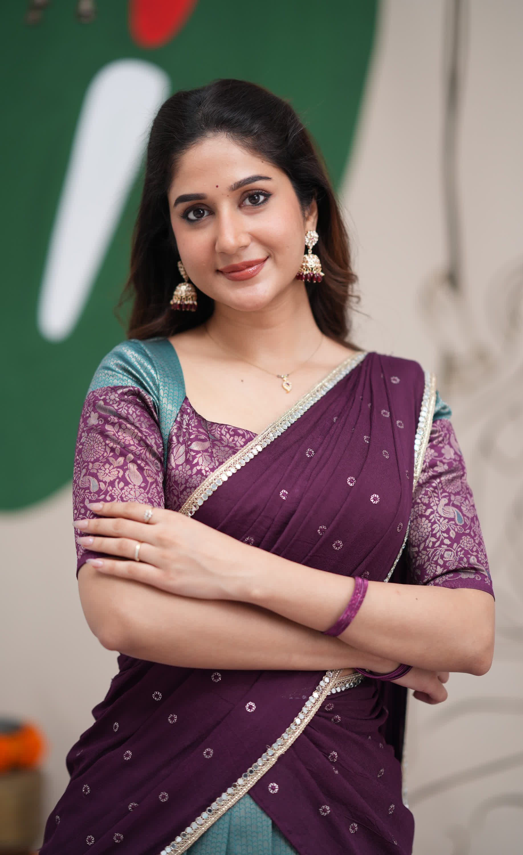 Padmakshi Teal Blue and Dark Purplish Wine Blended Silk Halfsaree