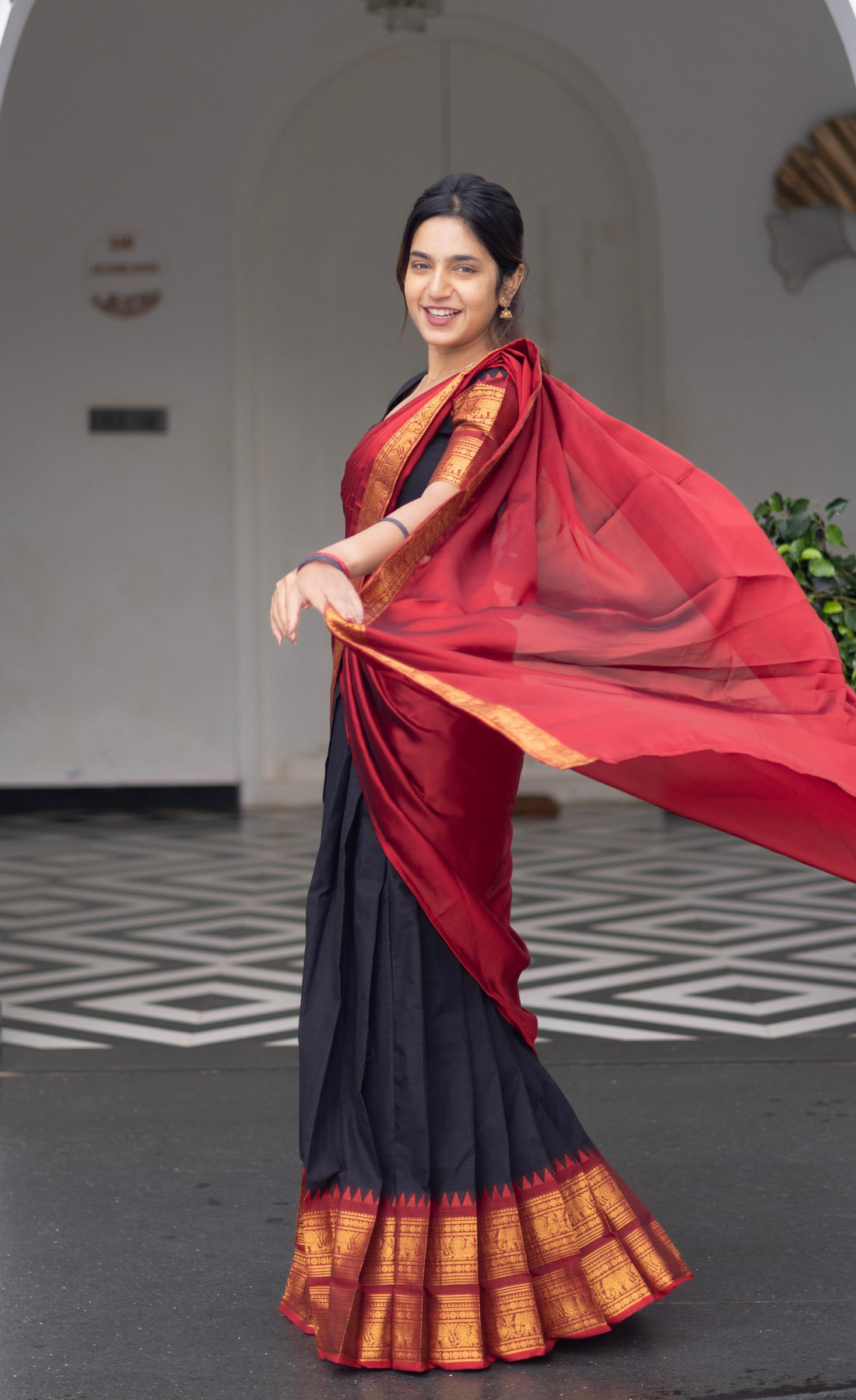 Padmaja Cotton Half Saree - Black and Maroon
