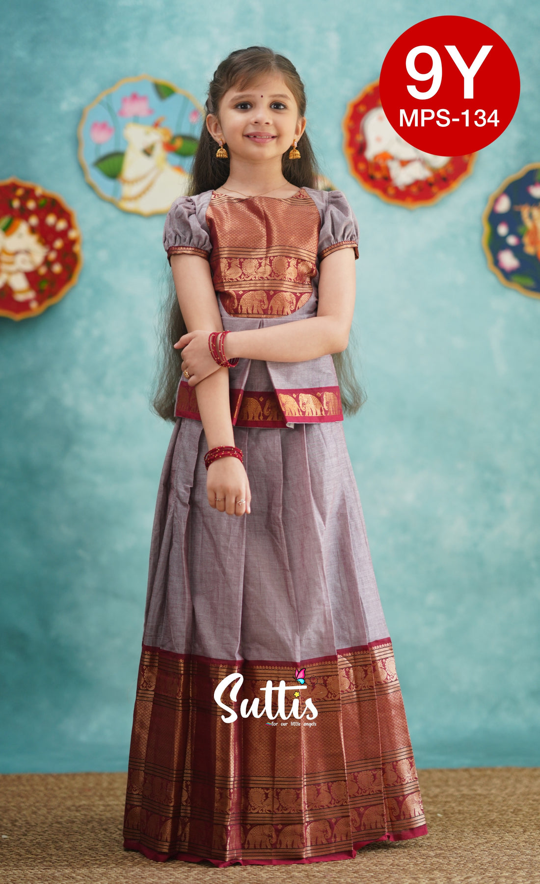 Padmaja - Mauve and Red Pavadai Sattai (Copy)