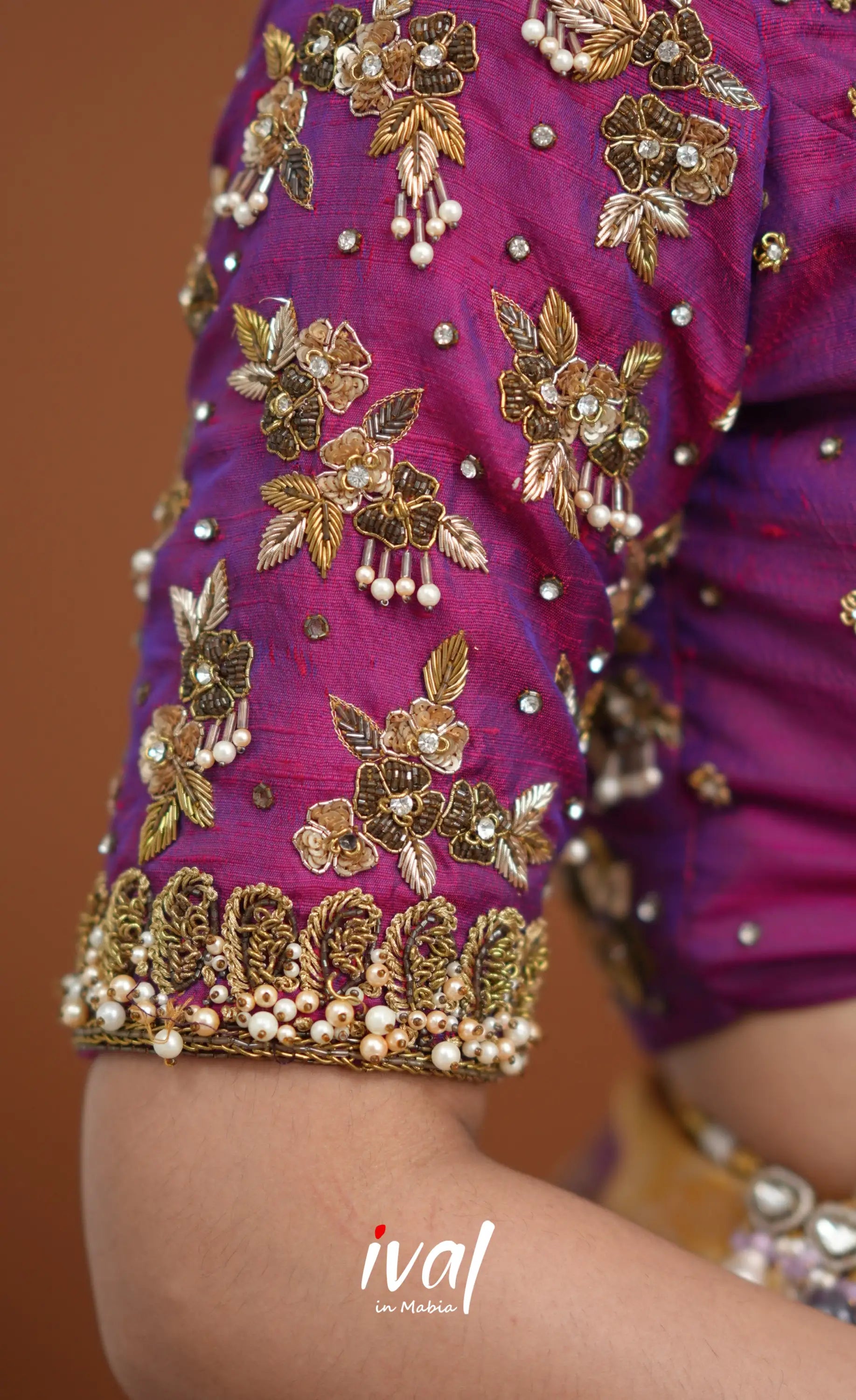 Amethyst Aari Handworked Bridal Lehenga - Mustard and Violet Half Sarees