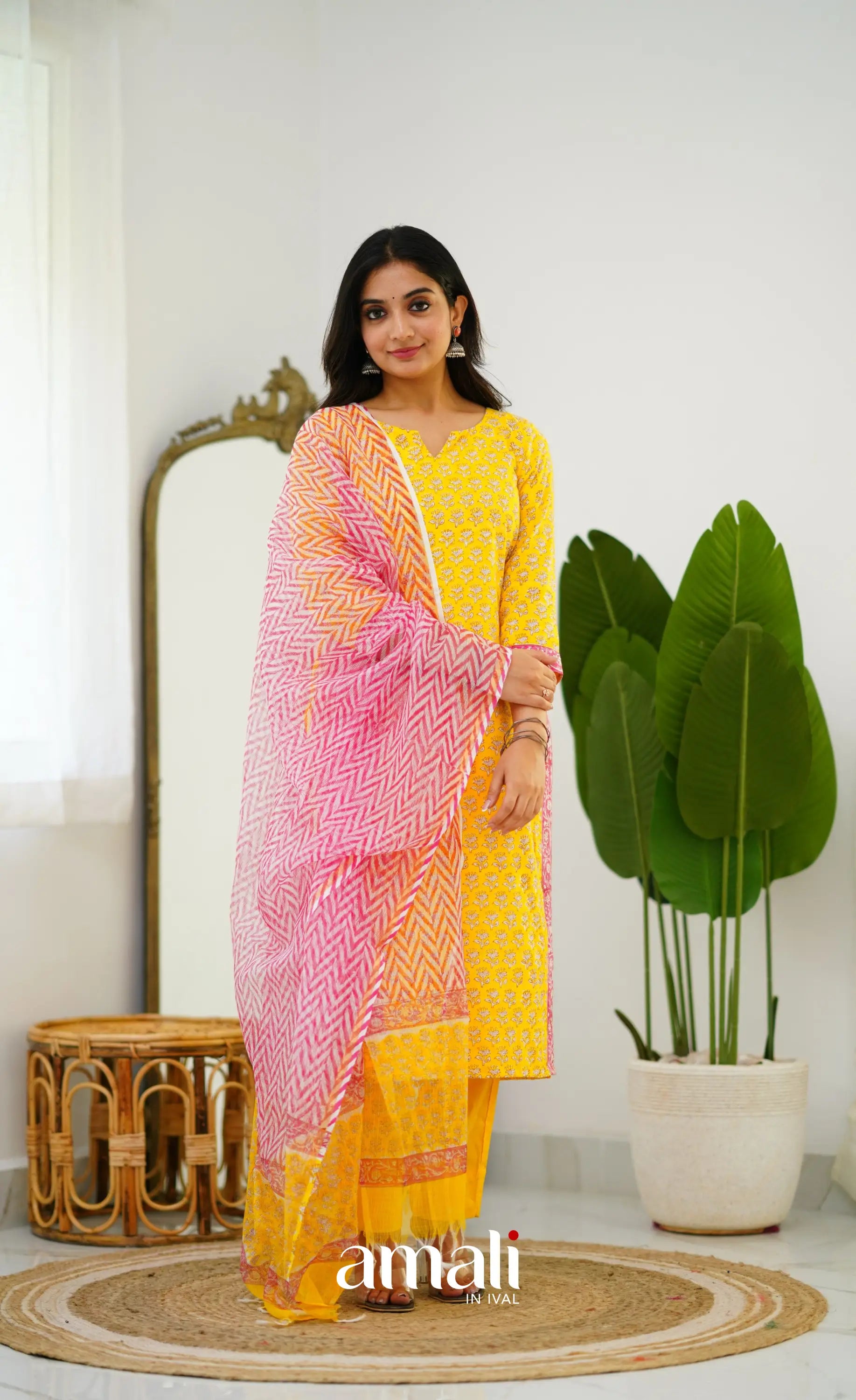 Meera Cotton Salwar - Yellow And Pink Salwar
