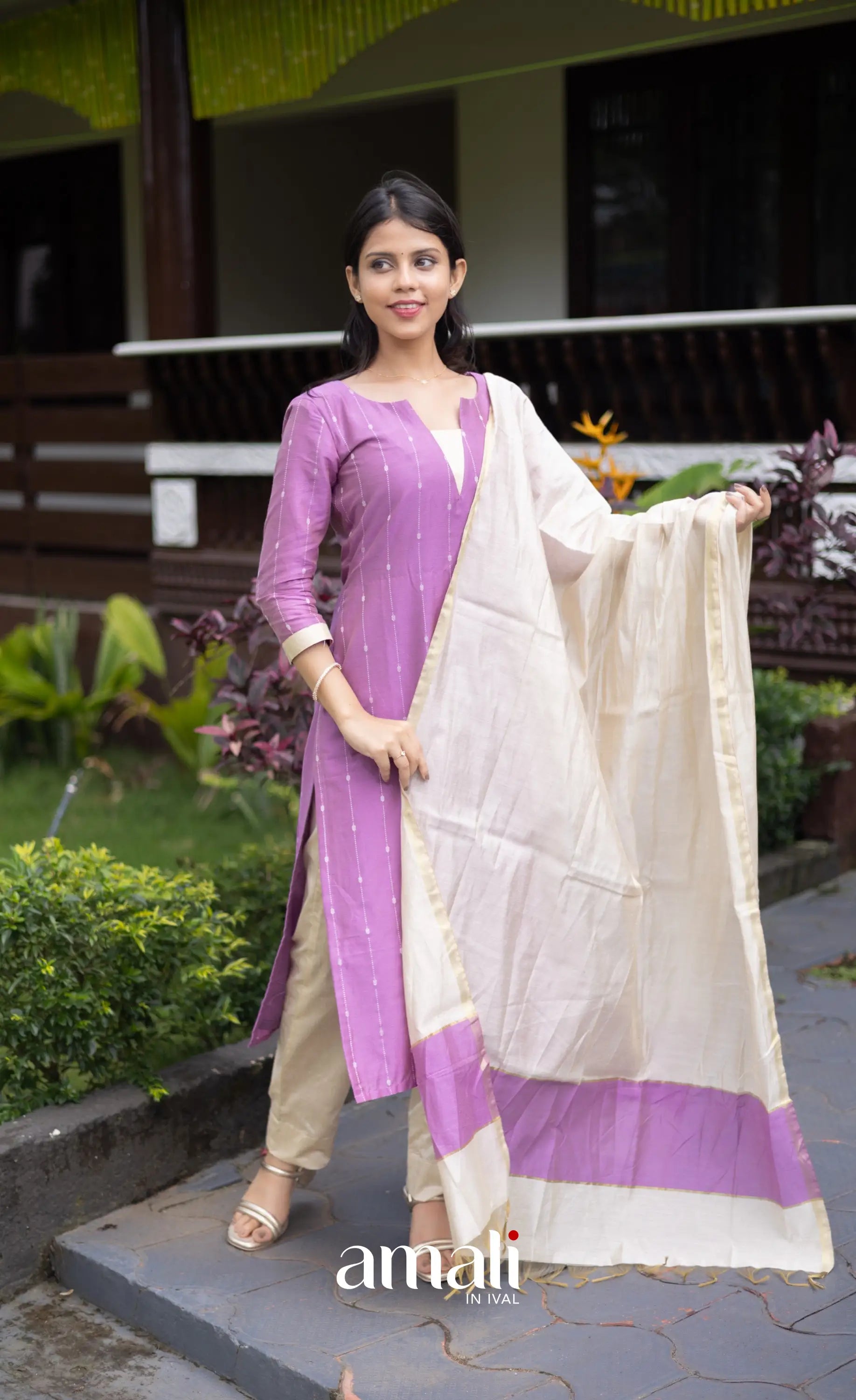 Athira Salwar - Lavender and Off white salwar