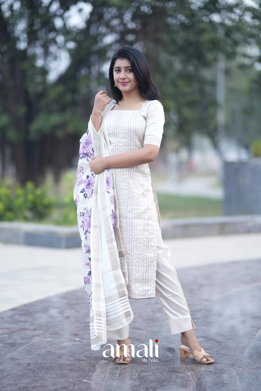 Athira Salwar - Off white and Purple salwar