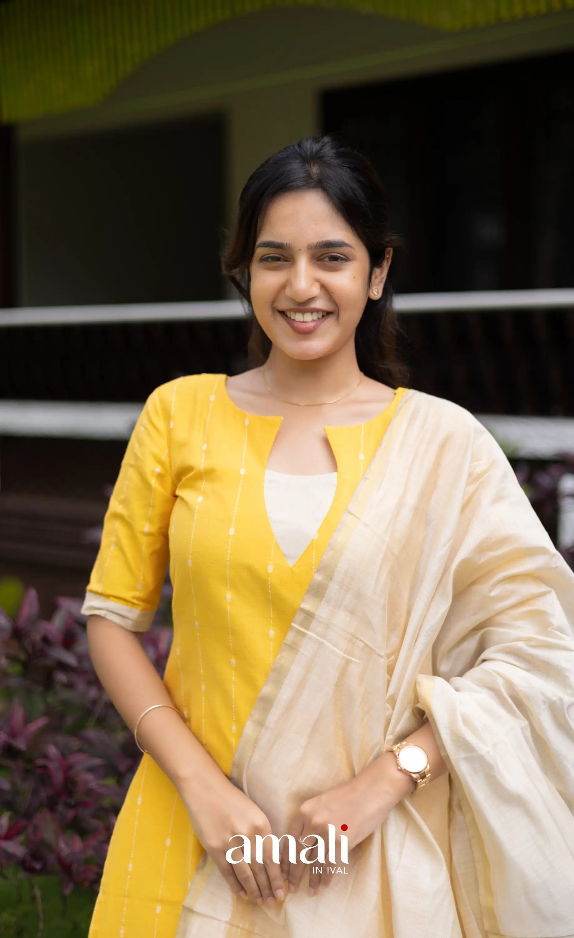 Athira Salwar - Off white and Yellow salwar