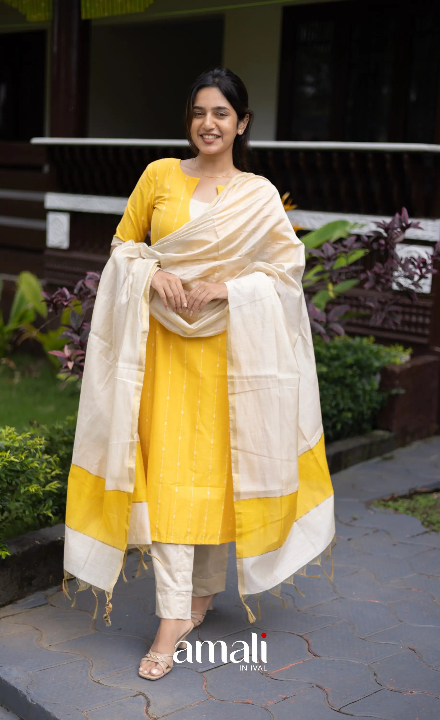 Athira Salwar - Off white and Yellow salwar
