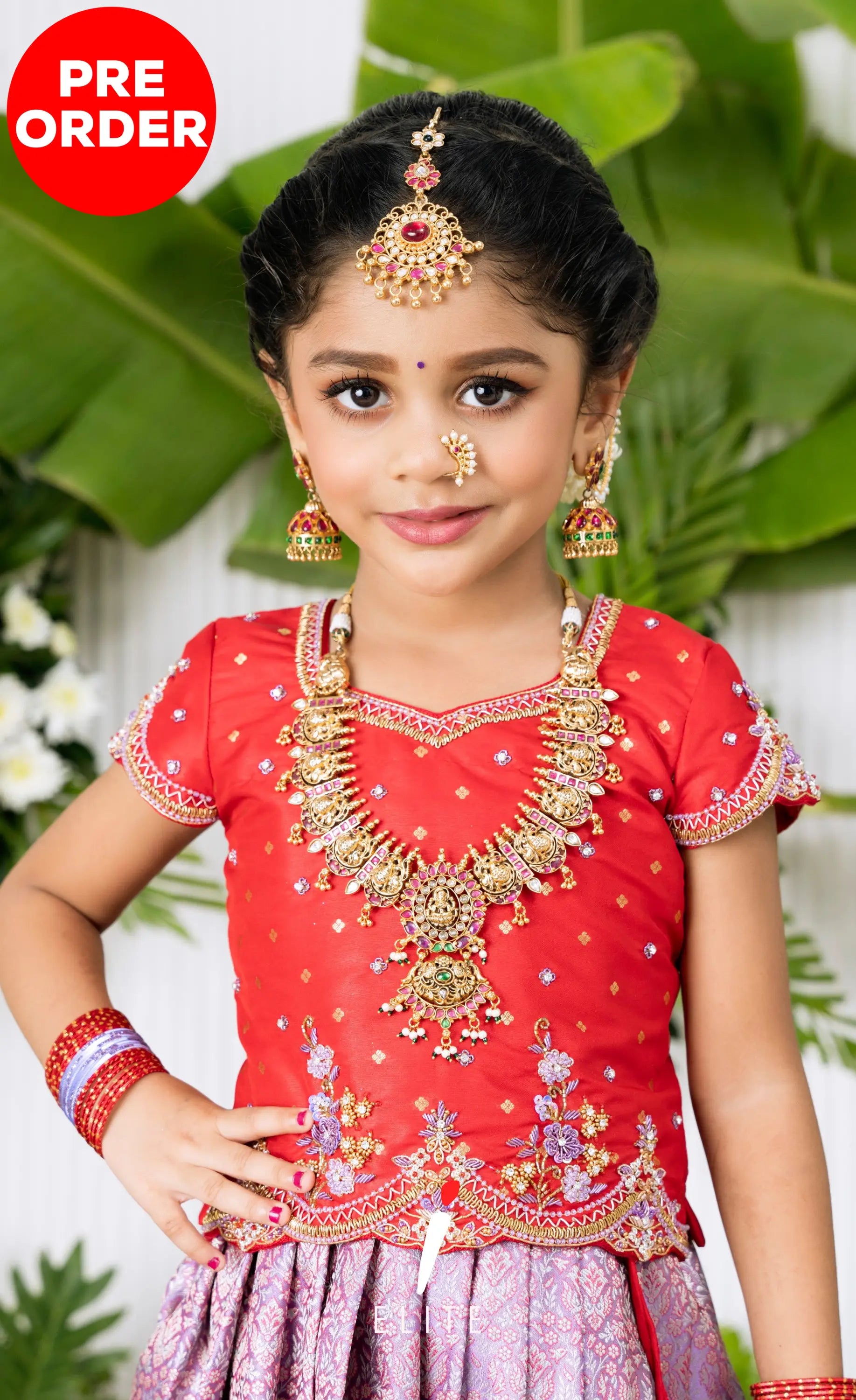 Banarassi Silk Pavadai Sattai - Lavender and Red Kids-Suttis