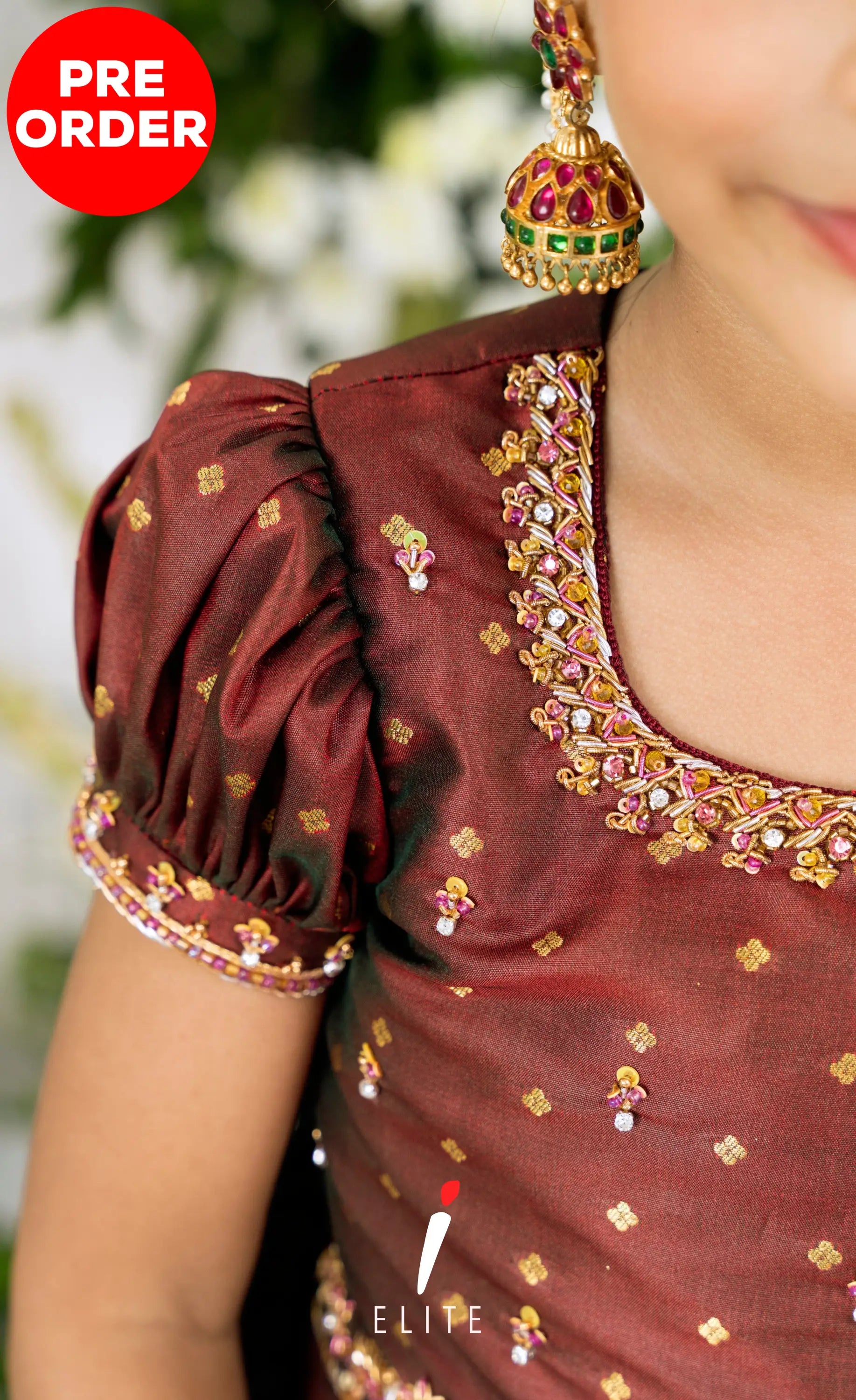 Banarassi Silk Pavadai Sattai - Mustard and Coffee Brown Kids-Suttis