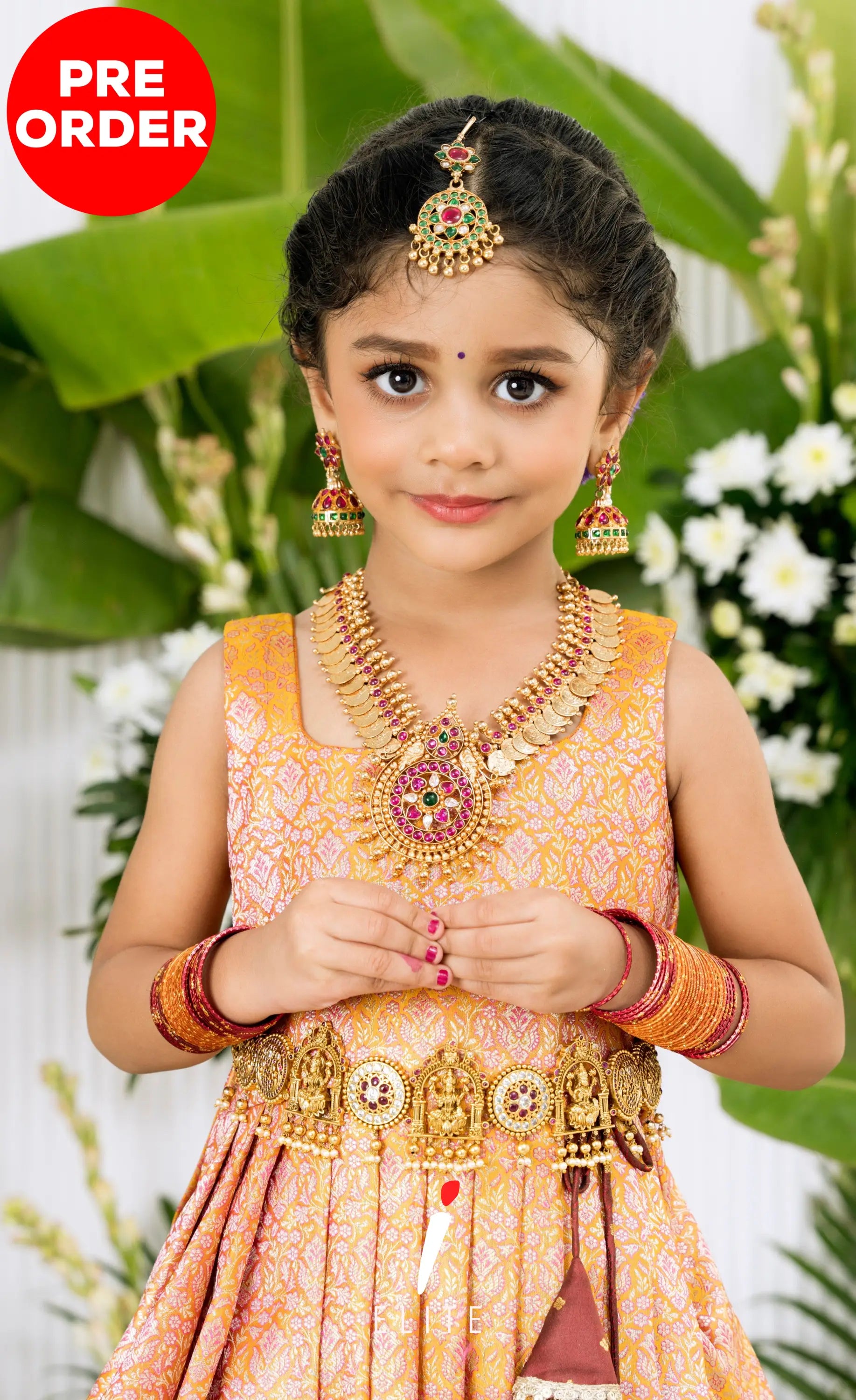 Banarassi Silk Pavadai Sattai - Mustard and Coffee Brown Kids-Suttis