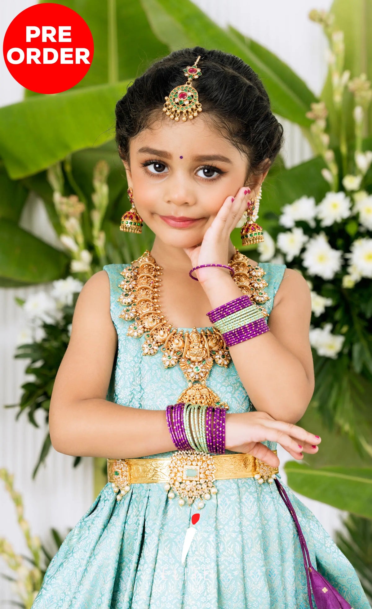 Banarassi Silk Pavadai Sattai - Pastel Blue and Purple Kids-Suttis