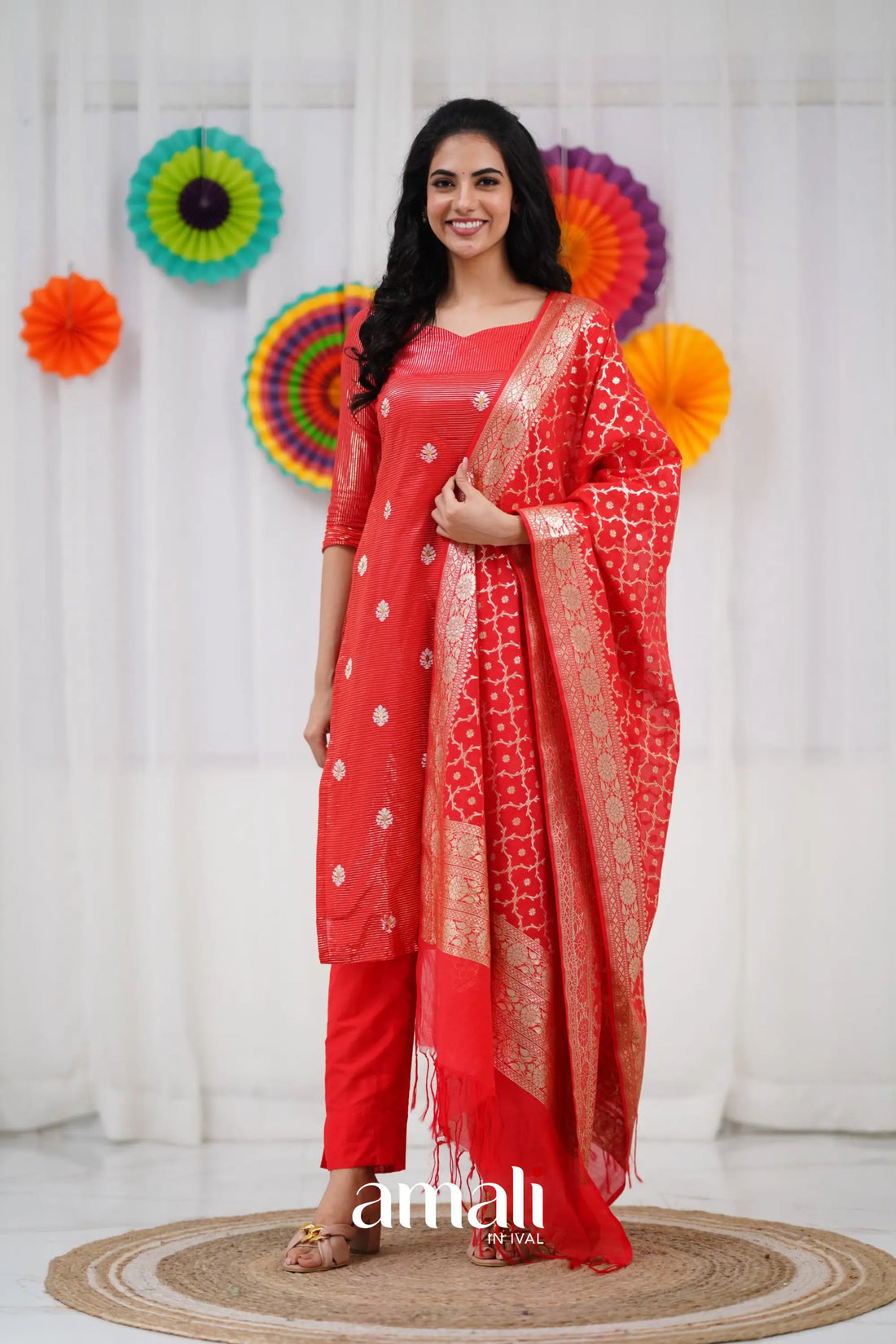 Bavana Banarasi Silk Cotton Salwar - Red salwar