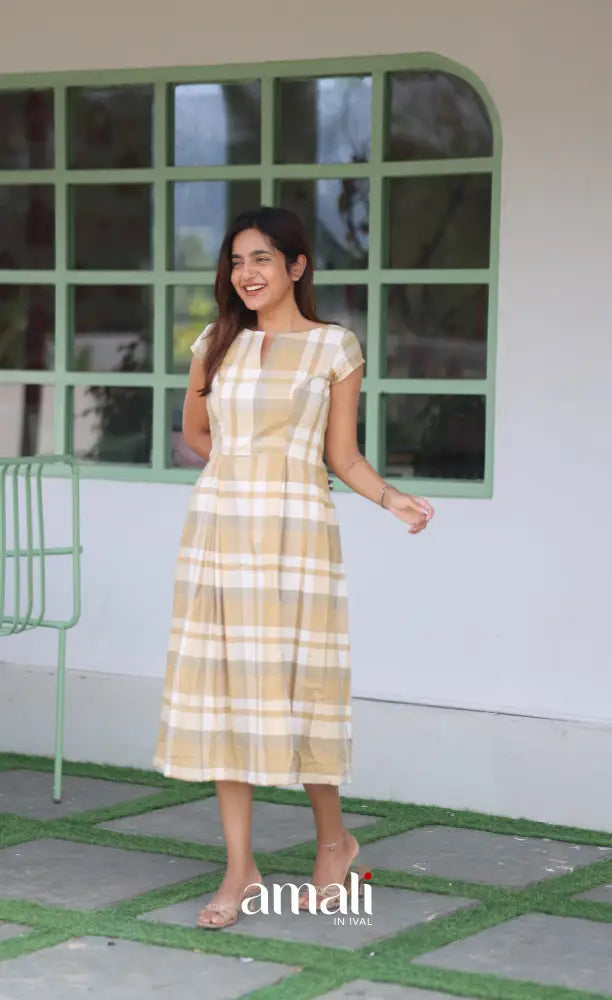 Beige Checks Indo Western Dress - salwar