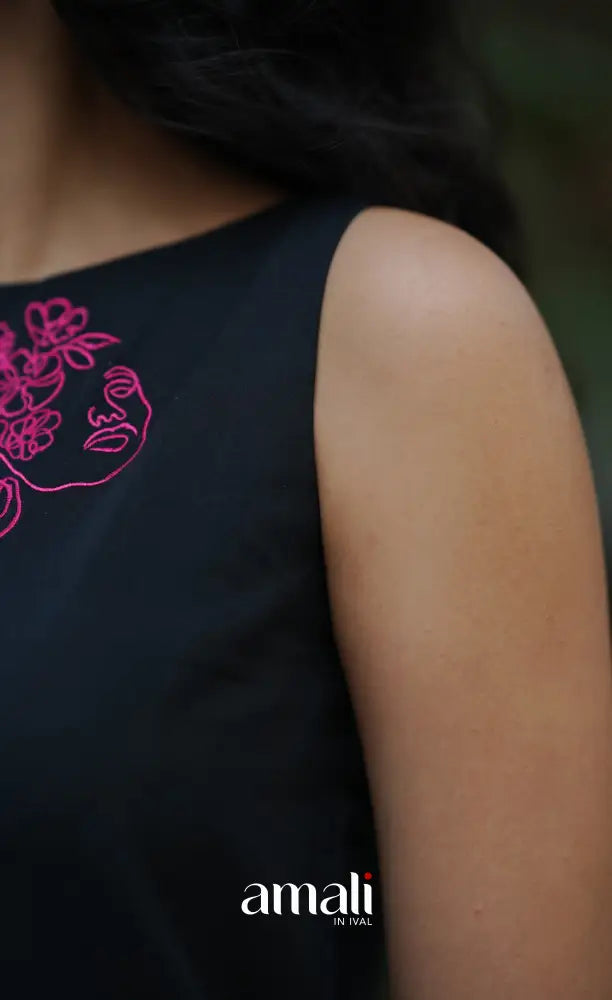 Black and Bright Pink Sleeveless Top salwar