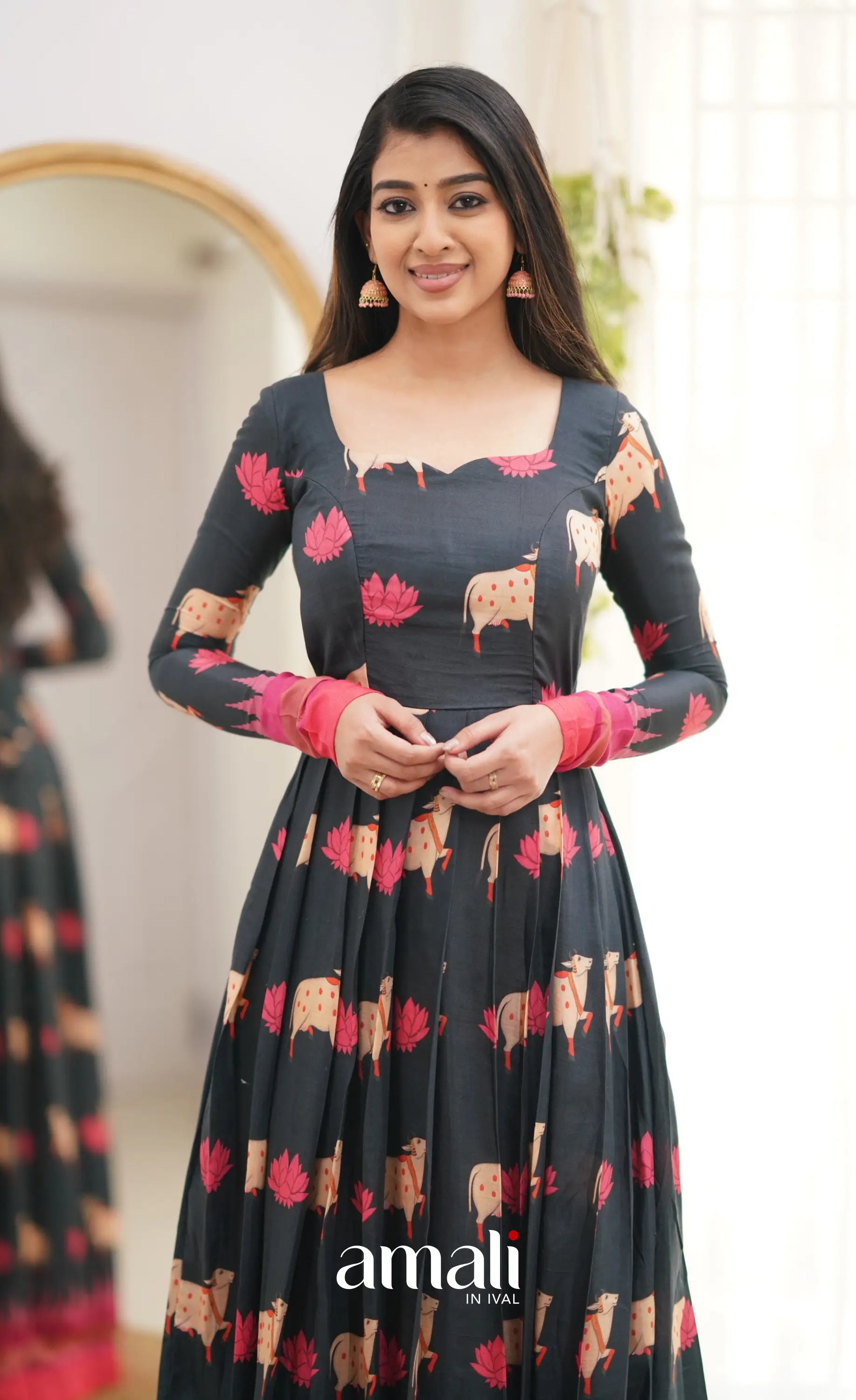 Black And Pink Shade Muslin Long Gown Gown