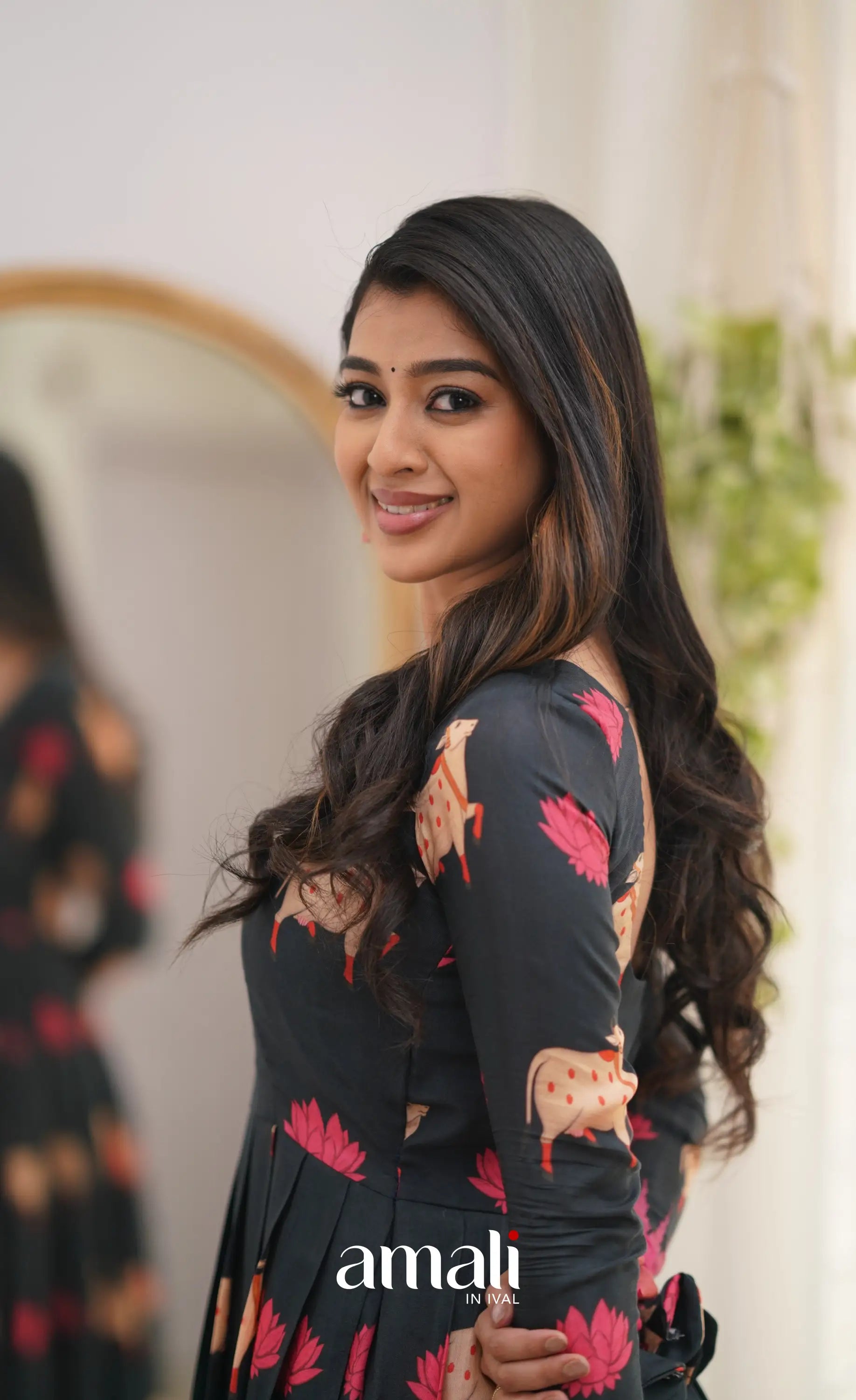 Black And Pink Shade Muslin Long Gown Gown