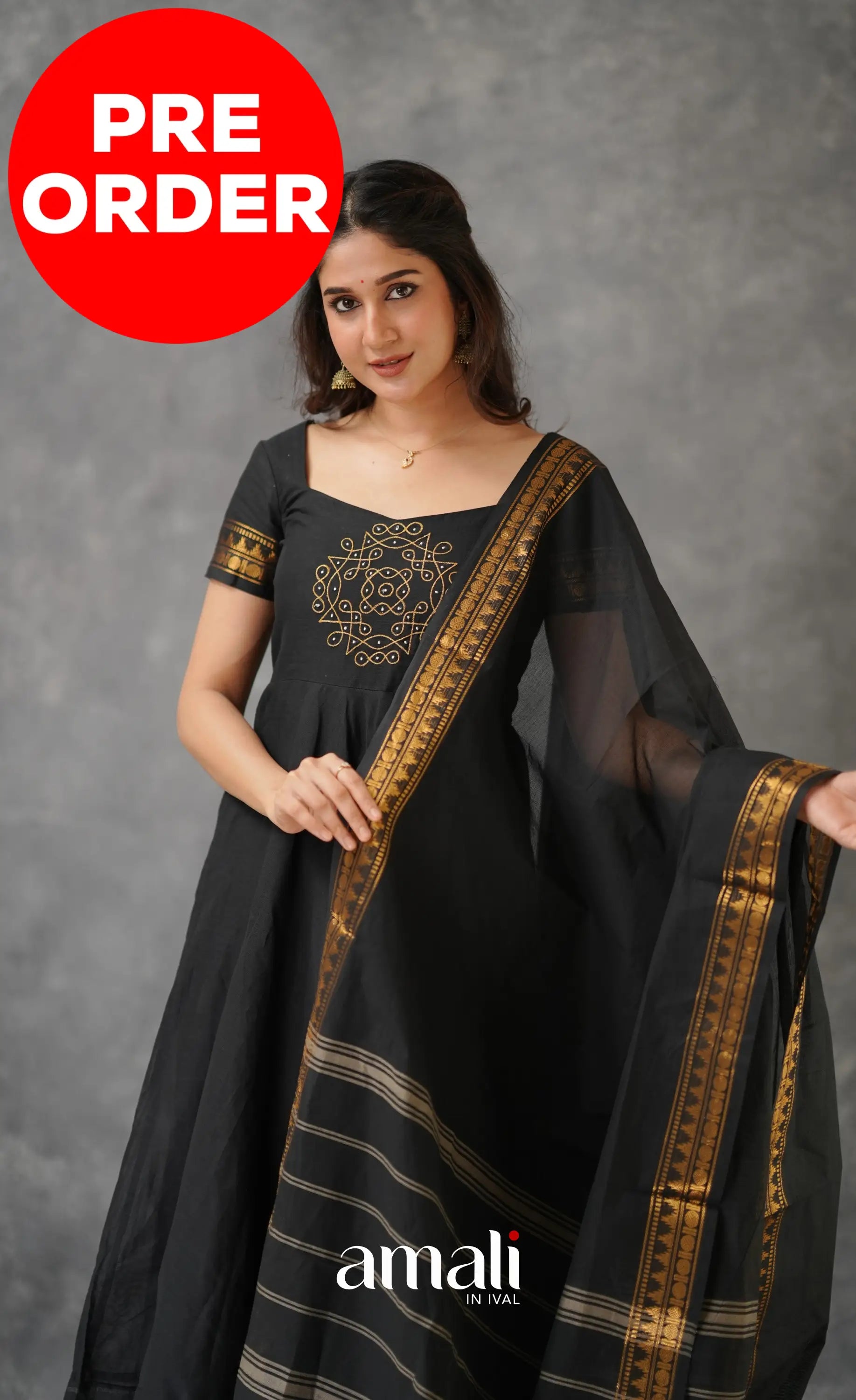Black Chettinad Cotton Anarkali Anarkalis