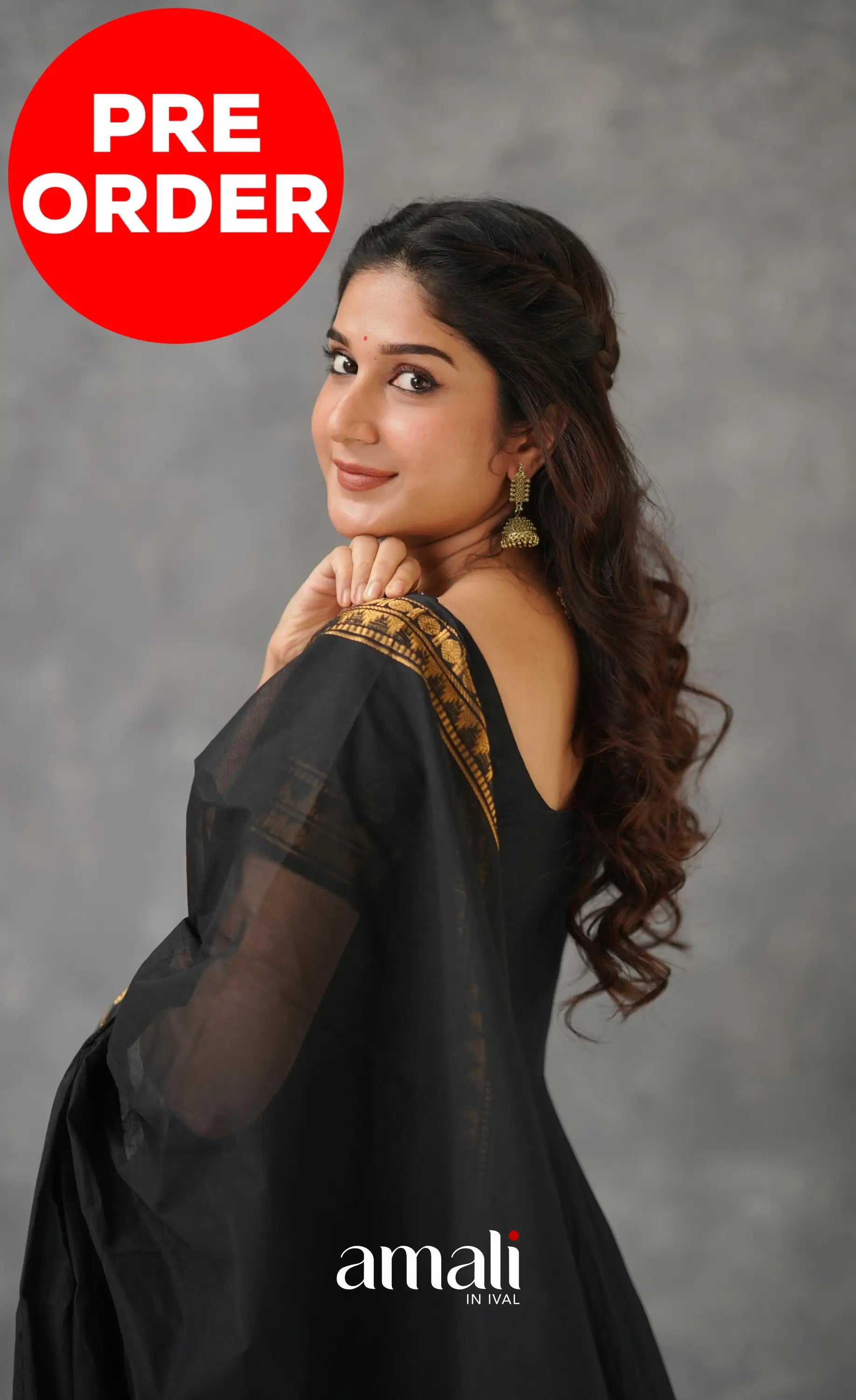 Black Chettinad Cotton Anarkali Anarkalis