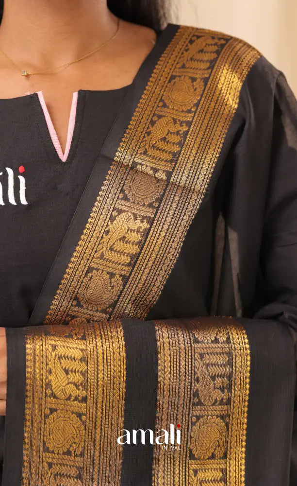Black With Gold Chettinad Cotton Dupatta salwar