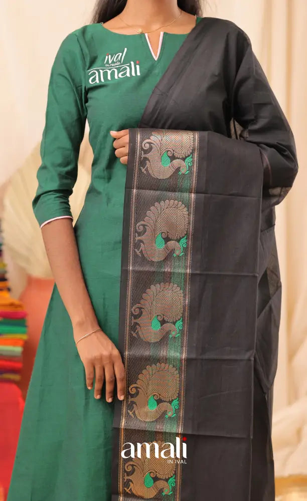 Black With Green Chettinad Cotton Dupatta salwar