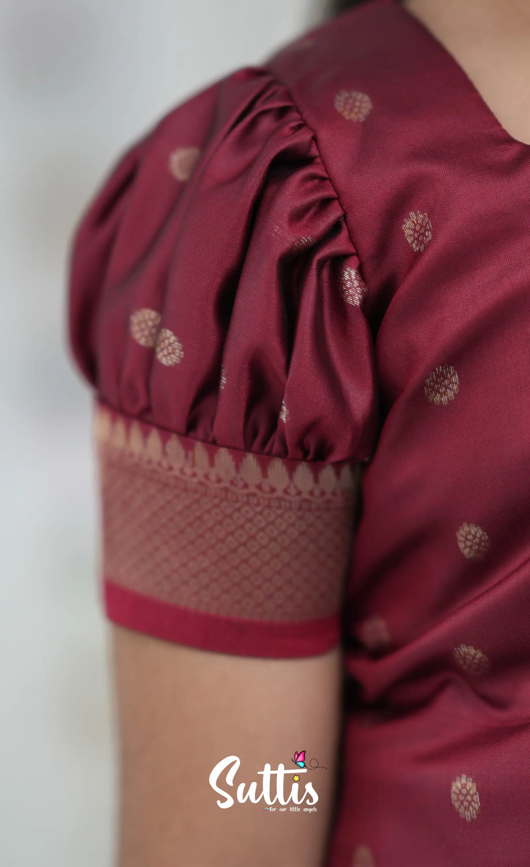 Blended Silk Pavadai Sattai Blue and Red Kids Suttis