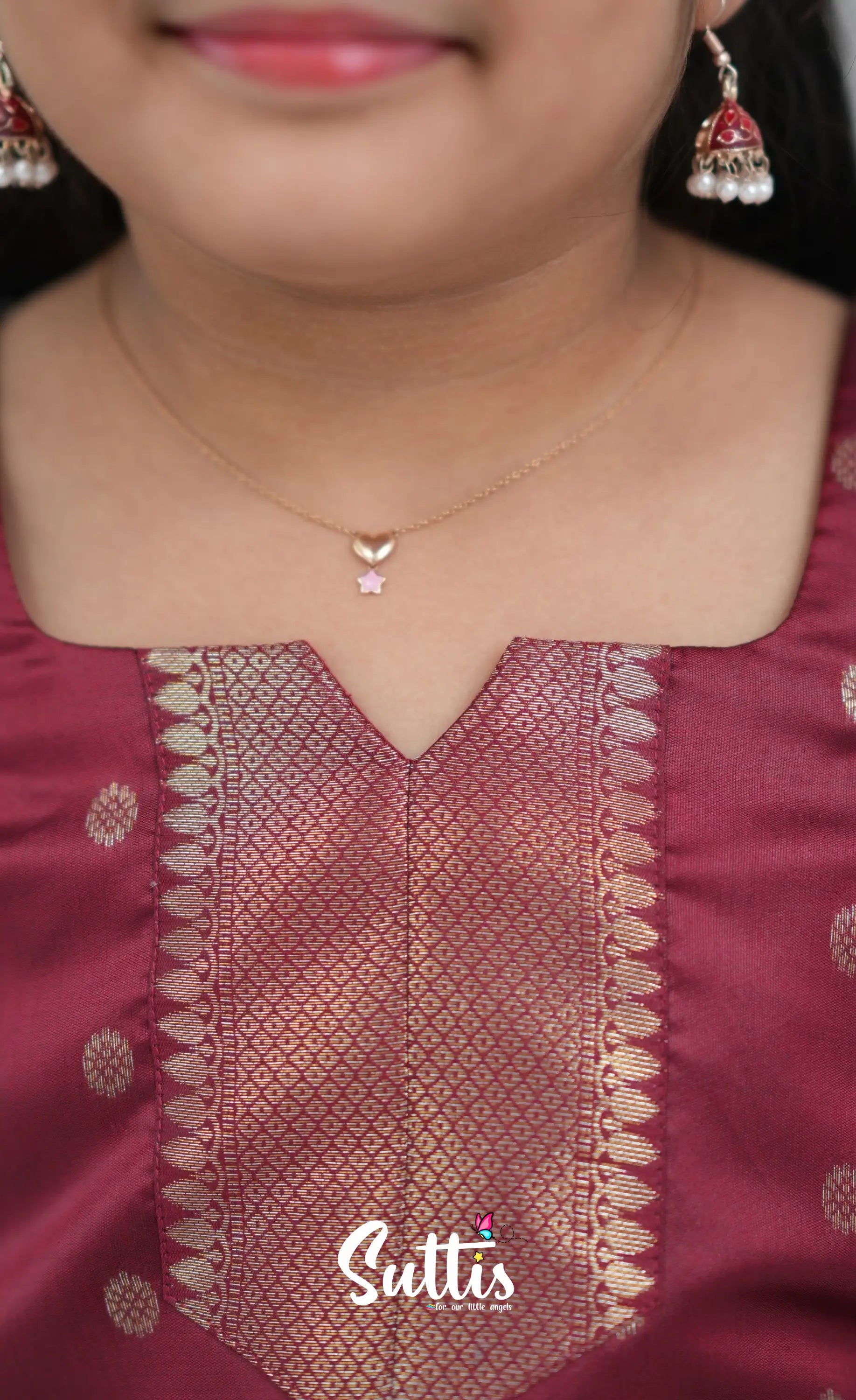 Blended Silk Pavadai Sattai Blue and Red Kids Suttis