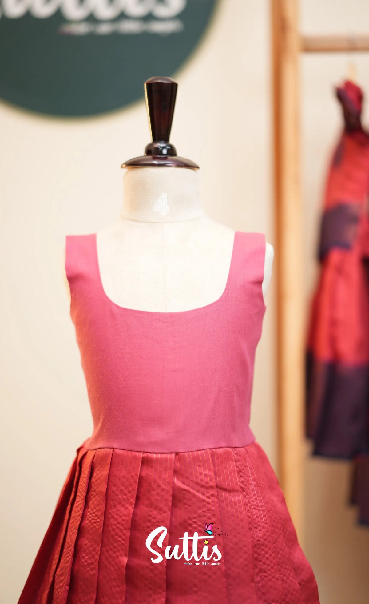 Blended Silk Pavadai Sattai - Coral Orange and Deep Blue - Kids-Suttis