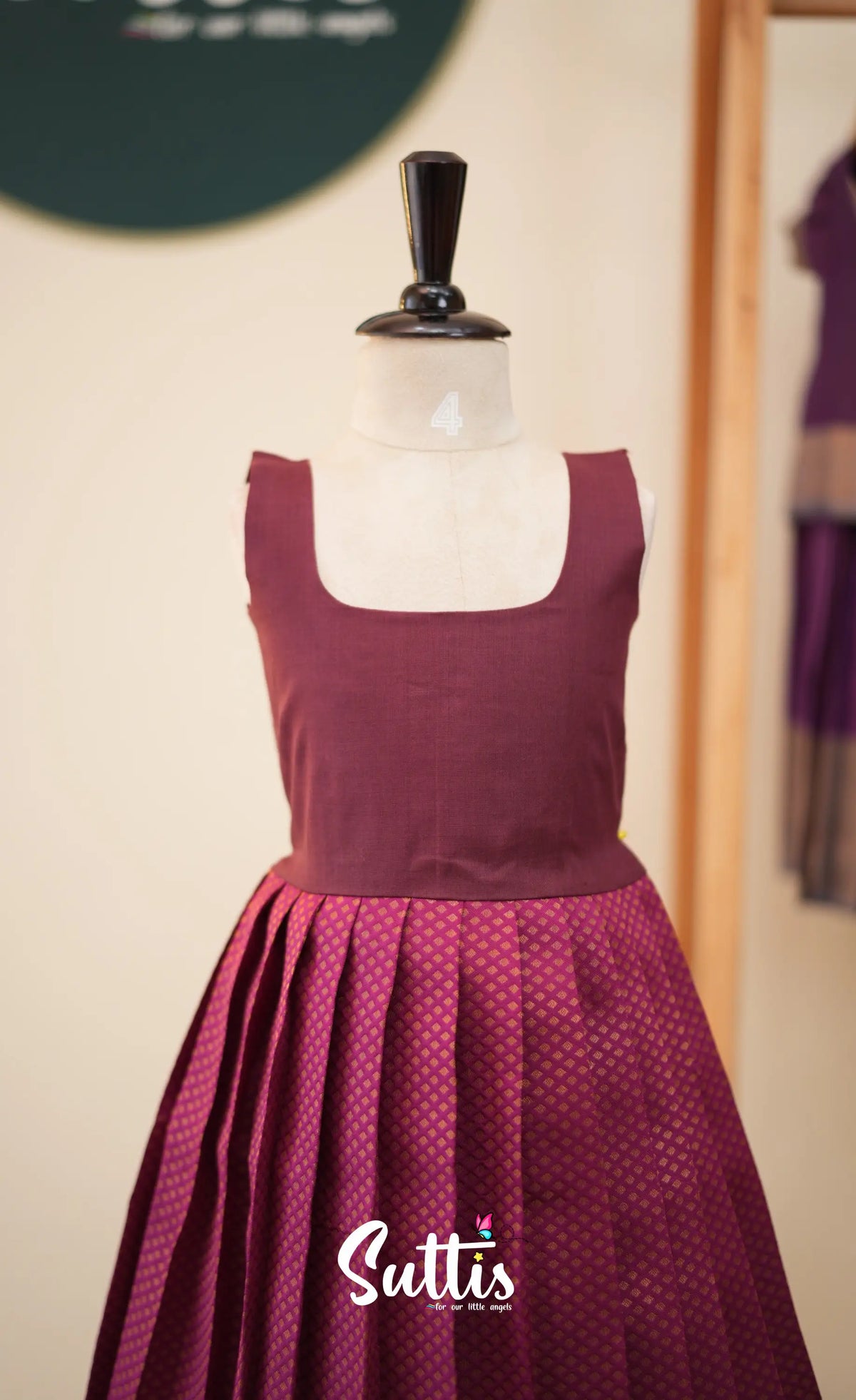 Blended Silk Pavadai Sattai - Dark Magenta and Pink - Kids-Suttis