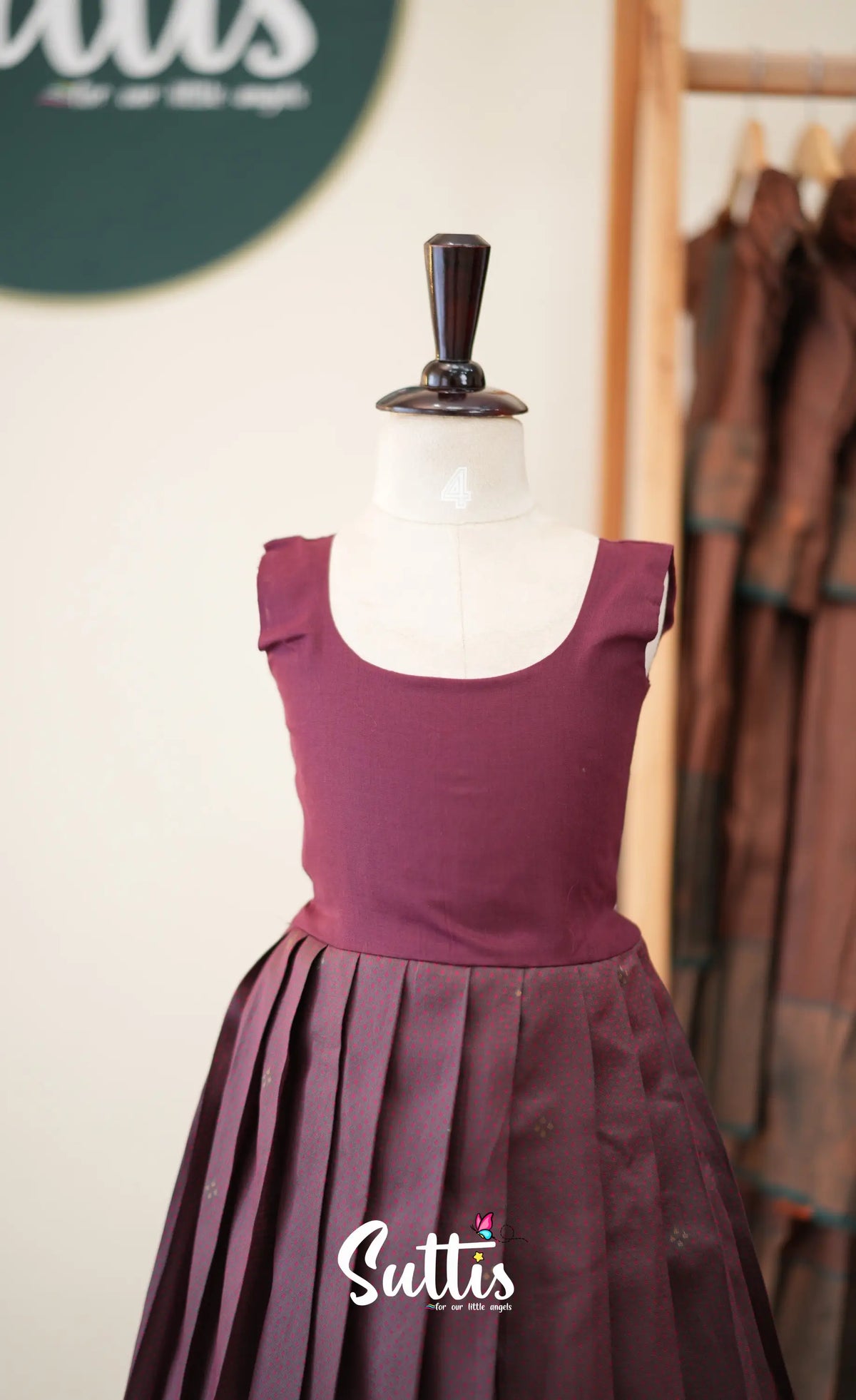 Blended Silk Pavadai Sattai - Dark Maroon and Deep Green - Kids-Suttis