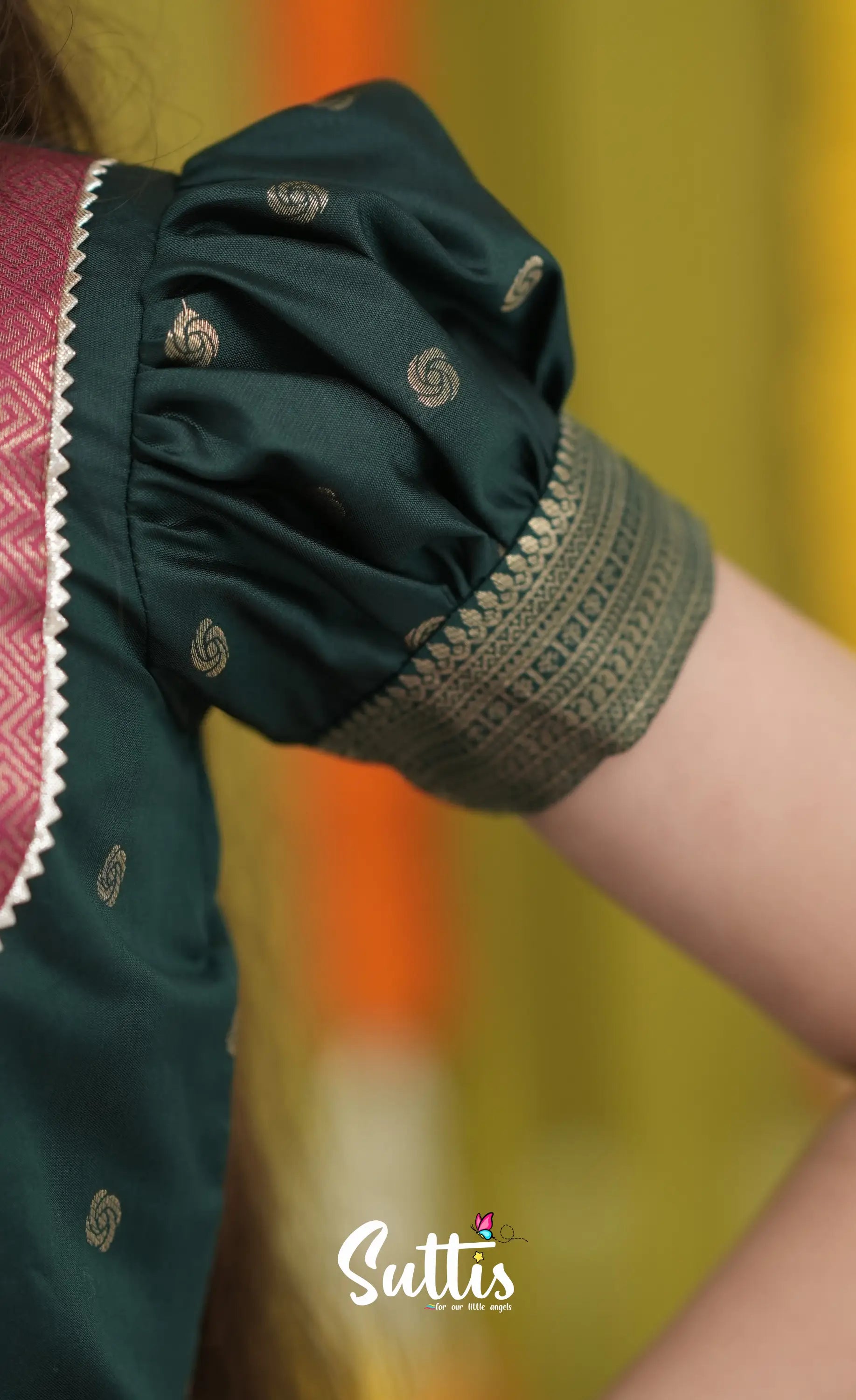 Blended Silk Pavadai Sattai - Deep Pink and Dark Green Kids-Suttis