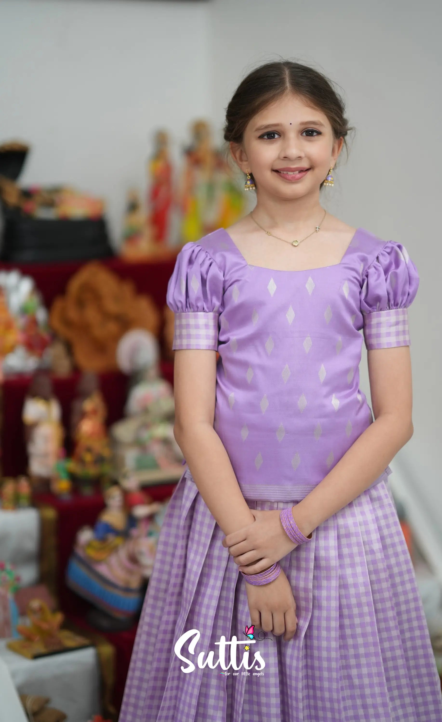 Blended Silk Pavadai Sattai - Lavender and White Kids-Suttis