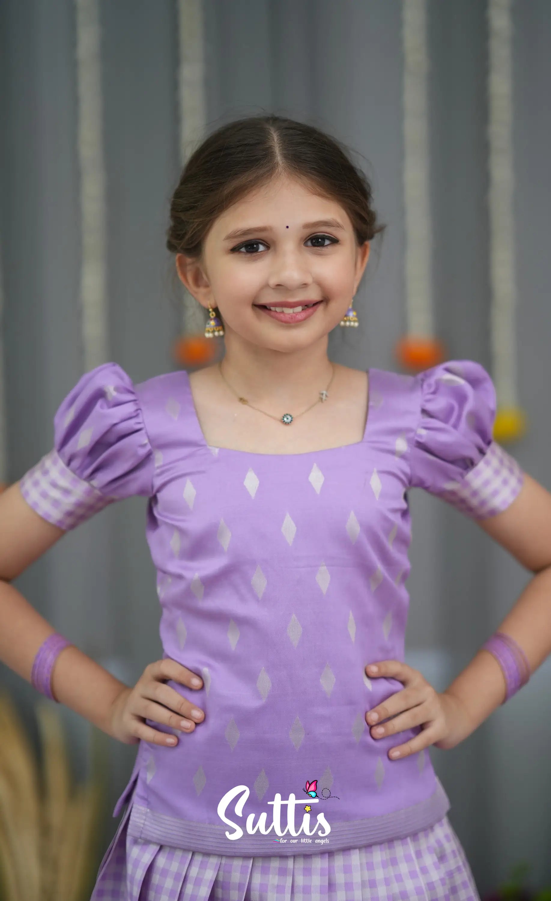 Blended Silk Pavadai Sattai - Lavender and White Kids-Suttis