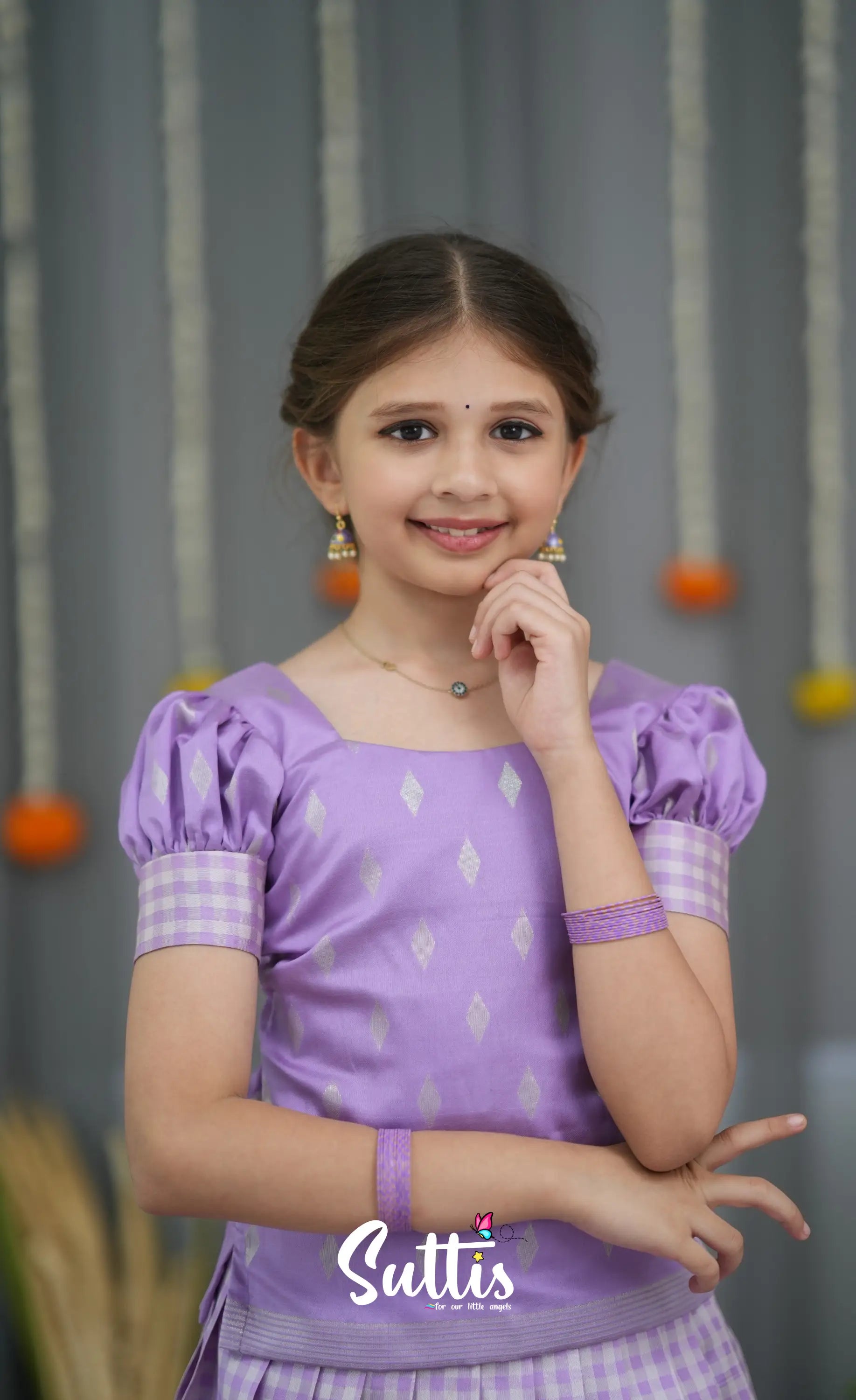 Blended Silk Pavadai Sattai - Lavender and White Kids-Suttis