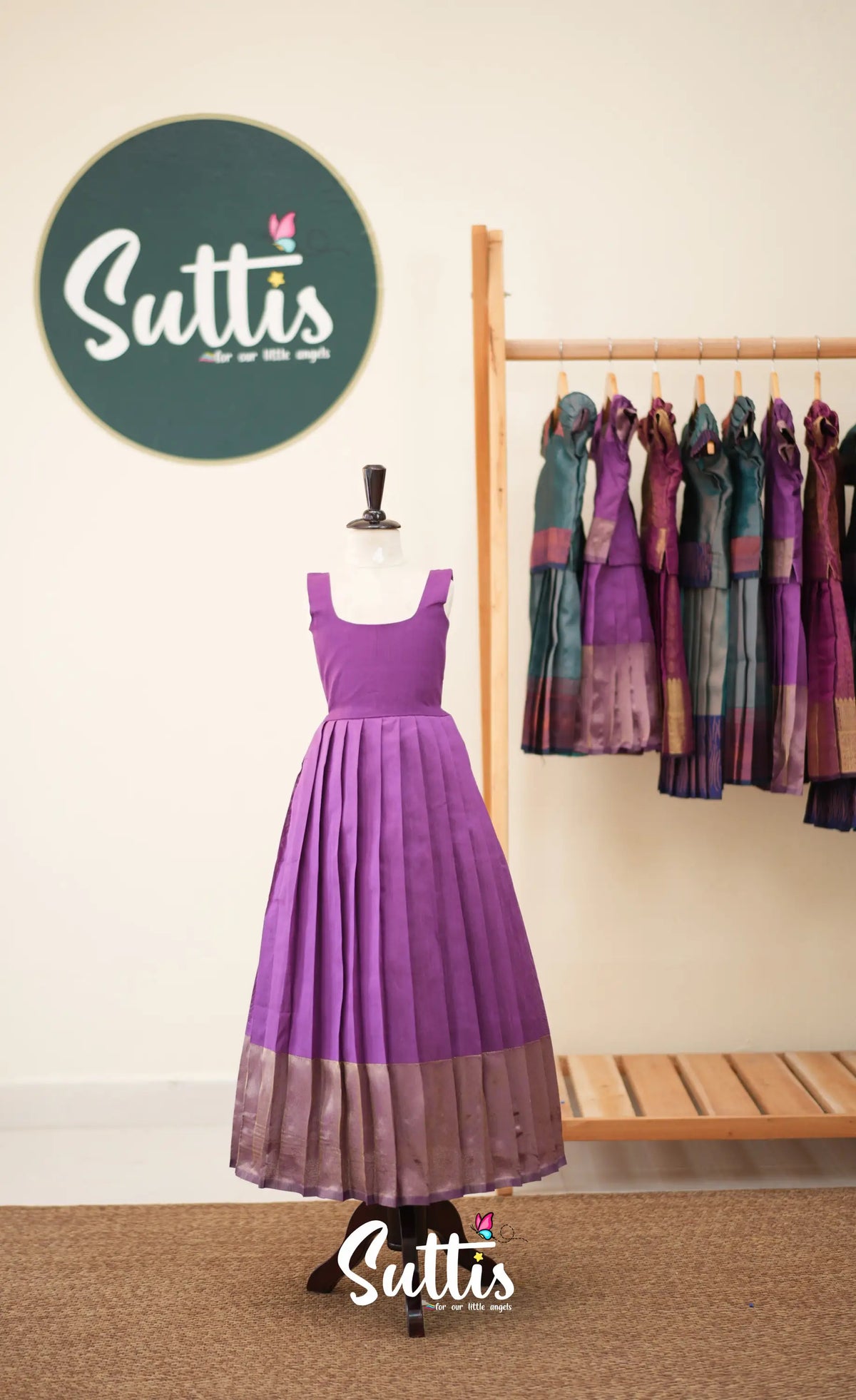 Blended Silk Pavadai Sattai - Lavender - Kids-Suttis