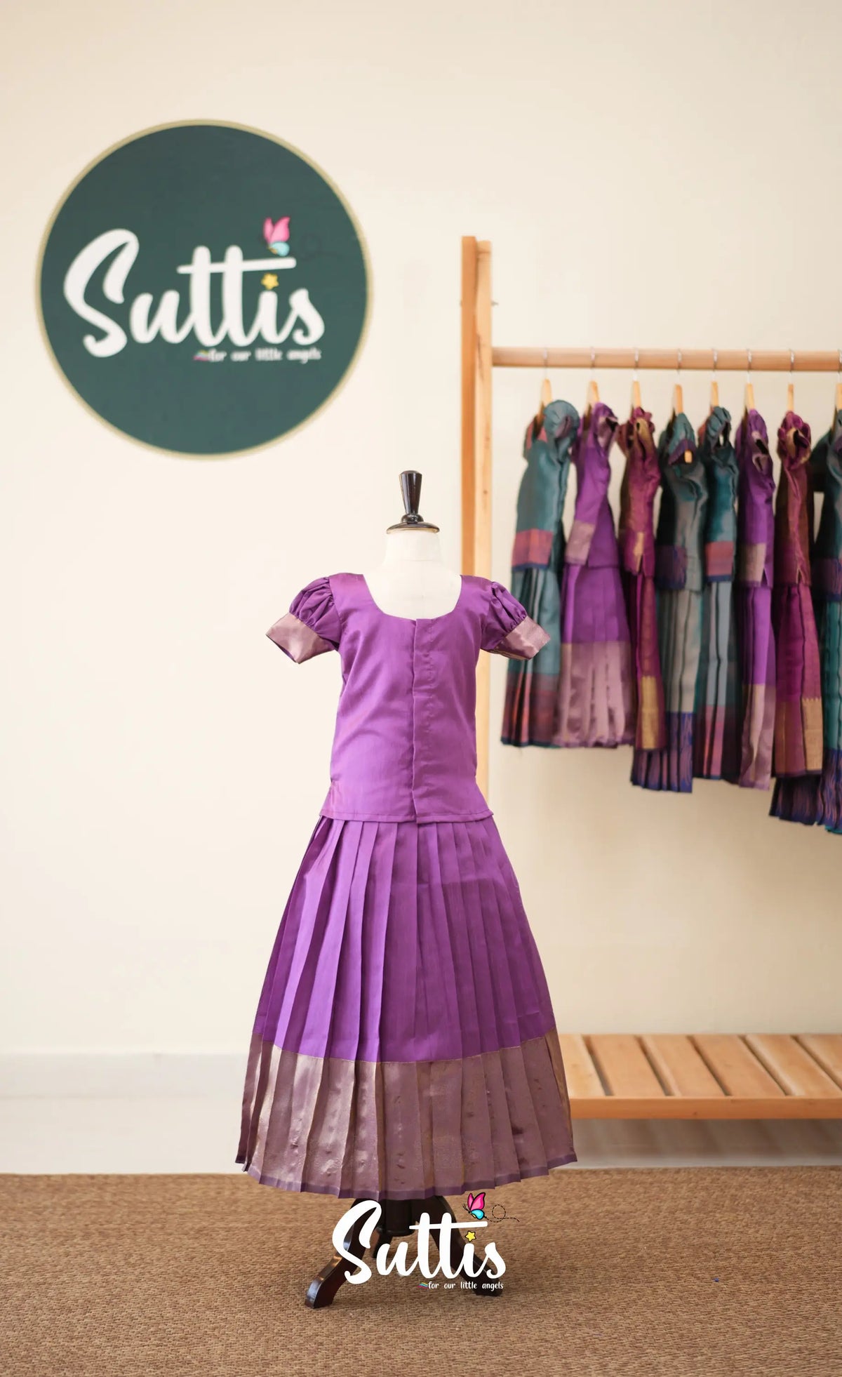 Blended Silk Pavadai Sattai - Lavender - Kids-Suttis