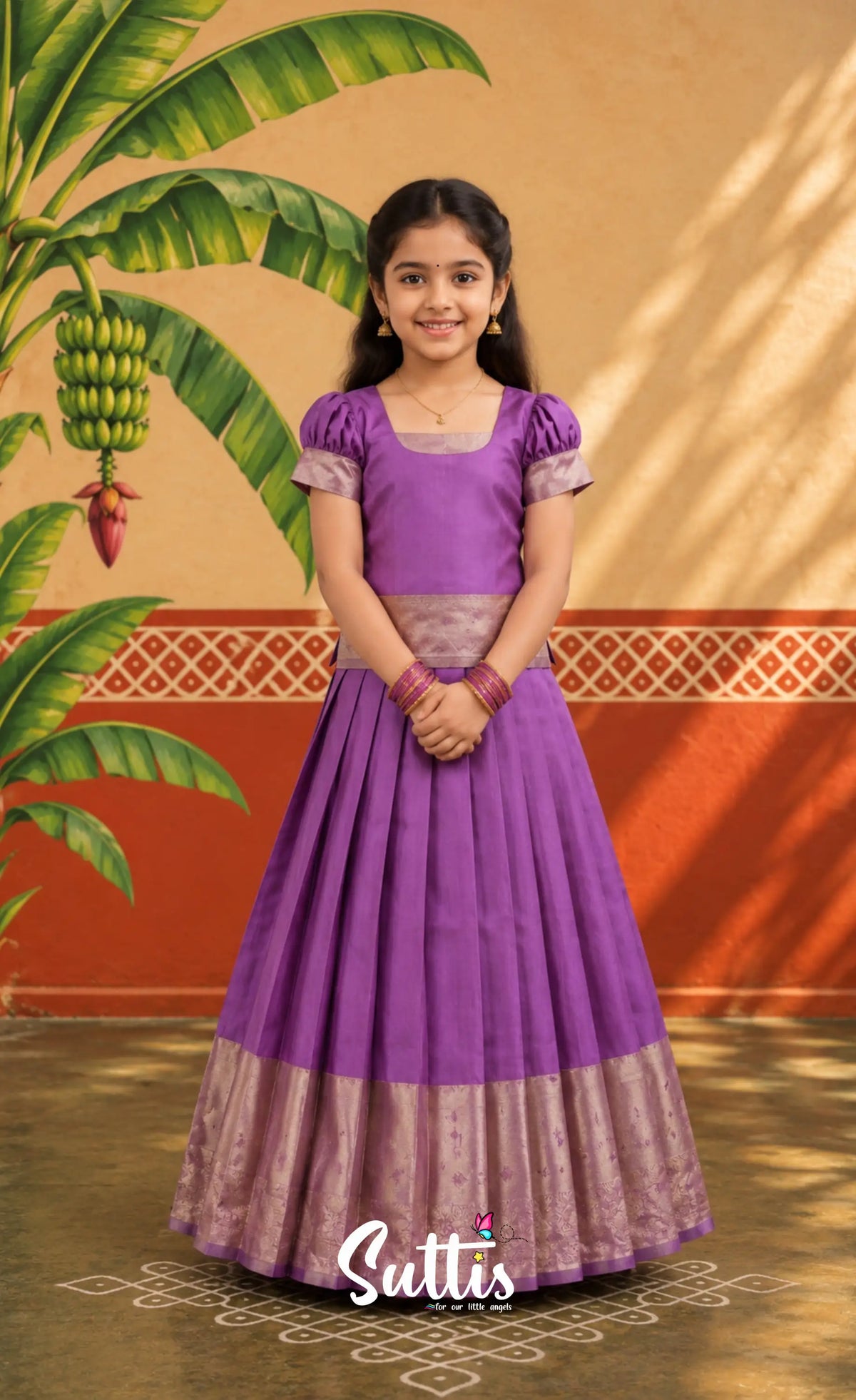 Blended Silk Pavadai Sattai - Lavender - Kids-Suttis