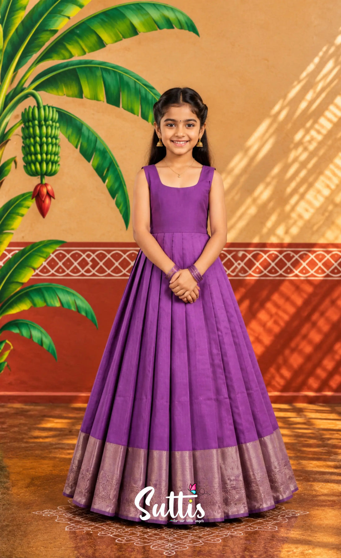 Blended Silk Pavadai Sattai - Lavender - Kids-Suttis