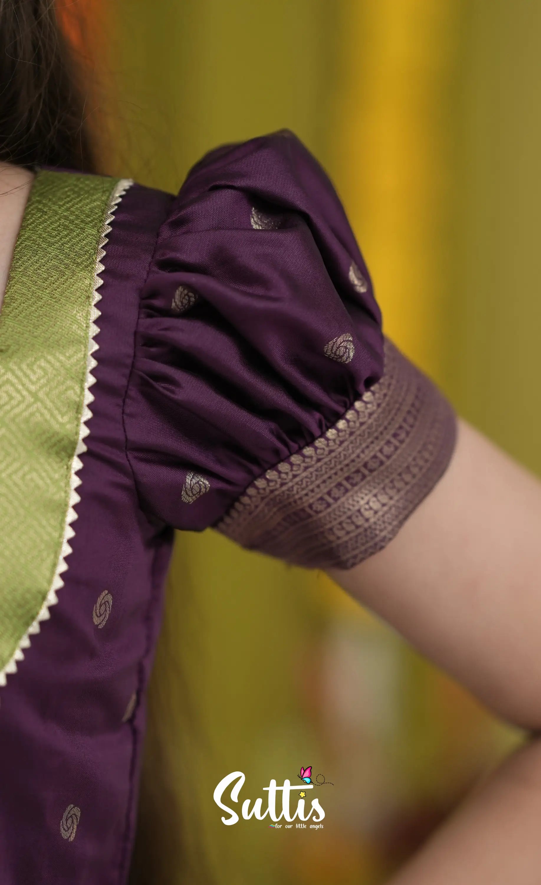 Blended Silk Pavadai Sattai - Light Green and Royal Purple Kids-Suttis