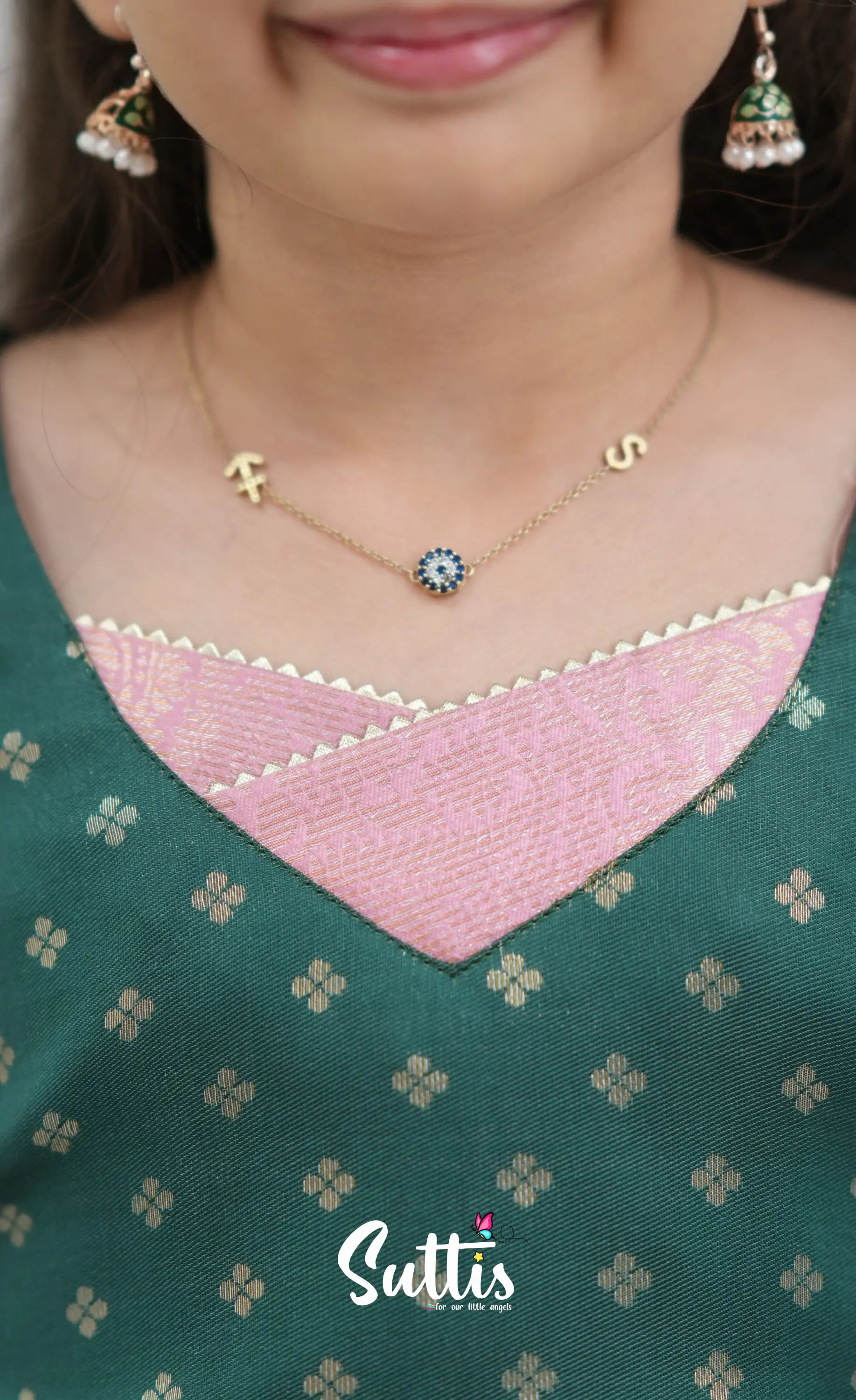 Blended Silk Pavadai Sattai Light Pink and Bottle Green Kids Suttis