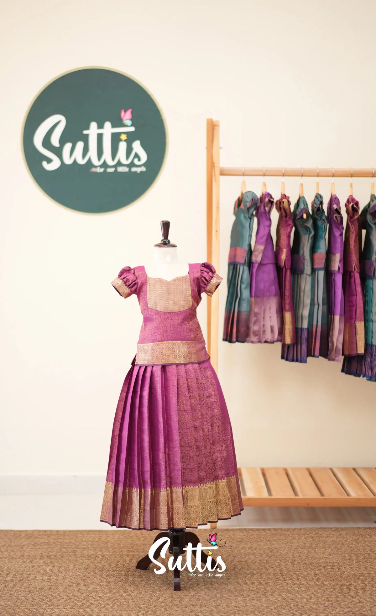 Blended Silk Pavadai Sattai - Magenta - Kids-Suttis
