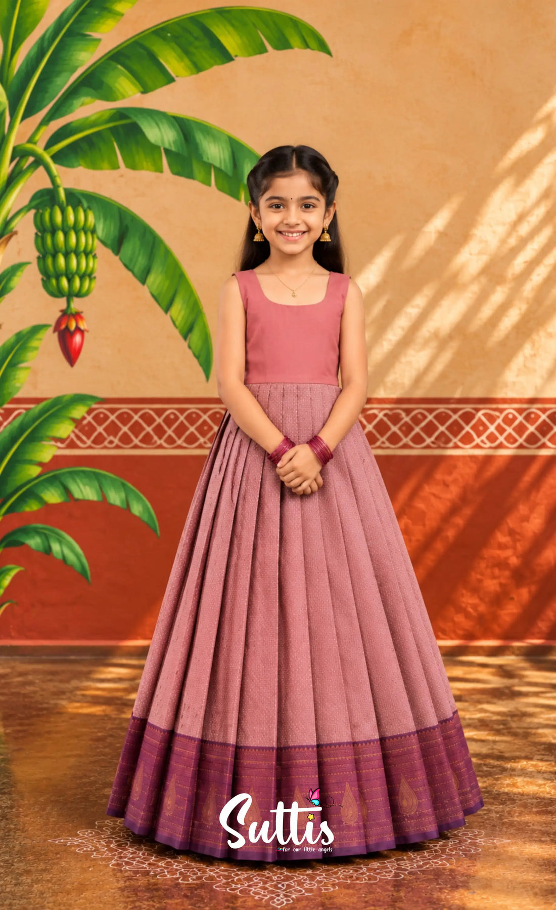 Blended Silk Pavadai Sattai - Mauve and Deep Magenta - Kids-Suttis