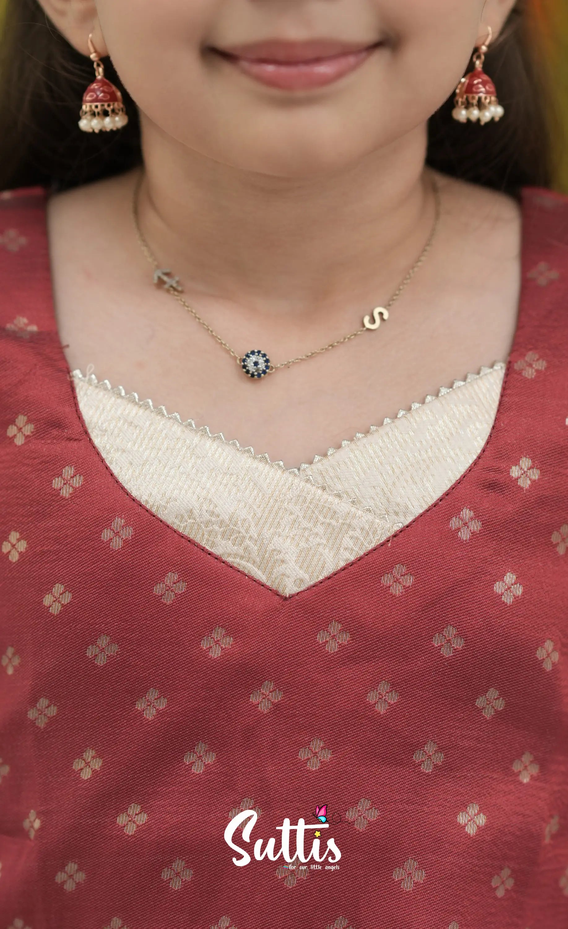 Blended Silk Pavadai Sattai - Off white and Red Kids-Suttis