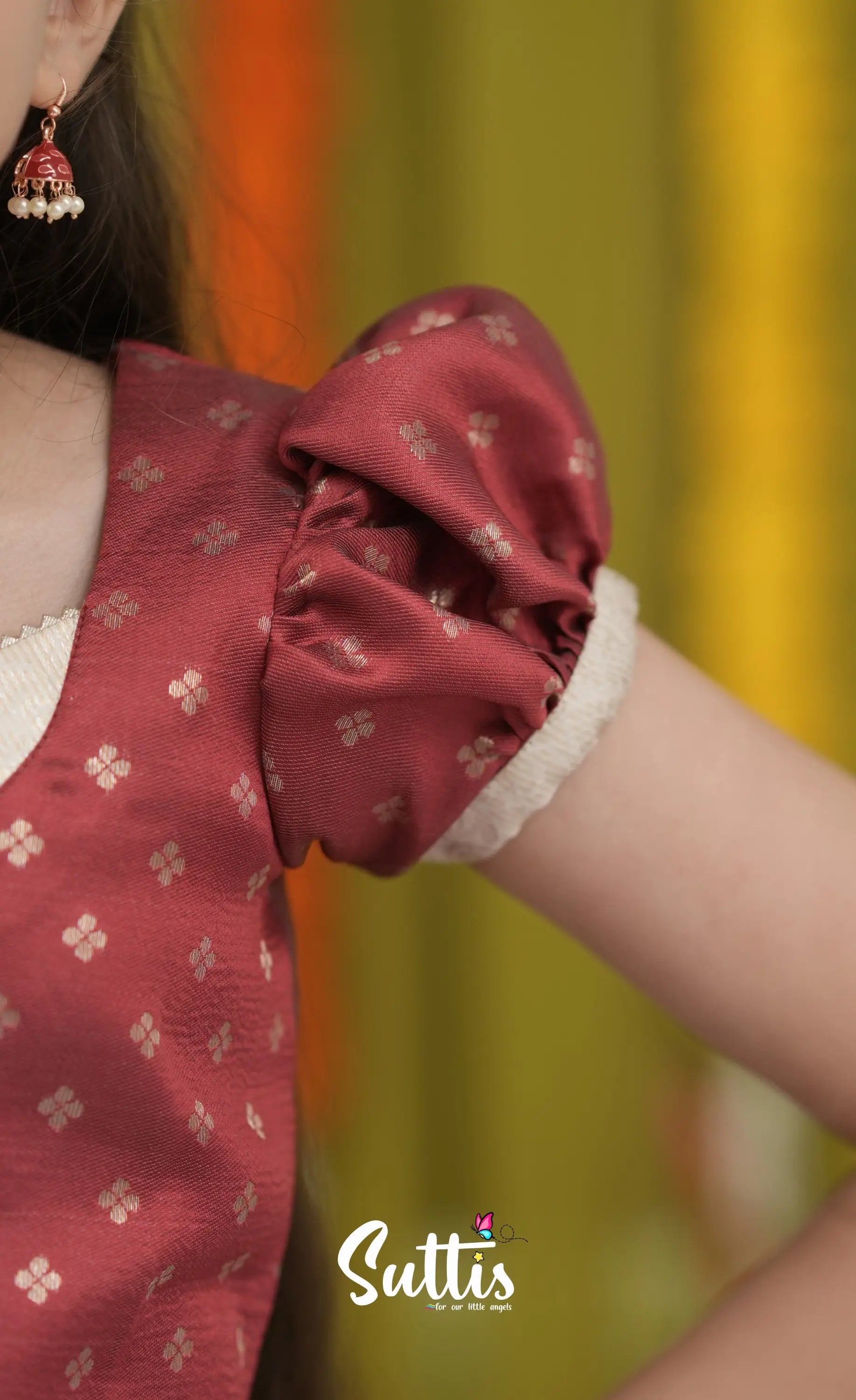 Blended Silk Pavadai Sattai - Off white and Red Kids-Suttis