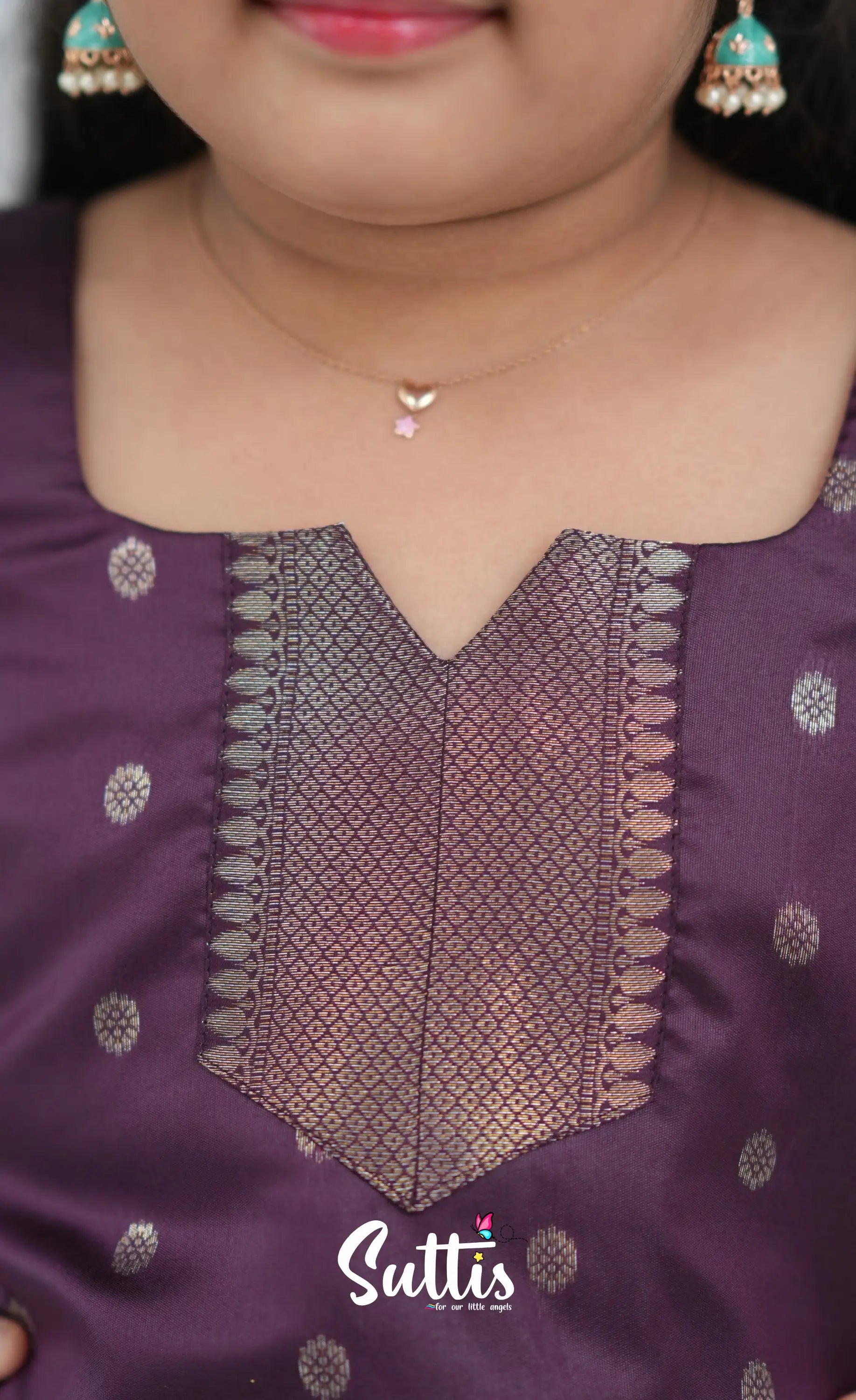 Blended Silk Pavadai Sattai Peacock Blue and Plum Kids Suttis